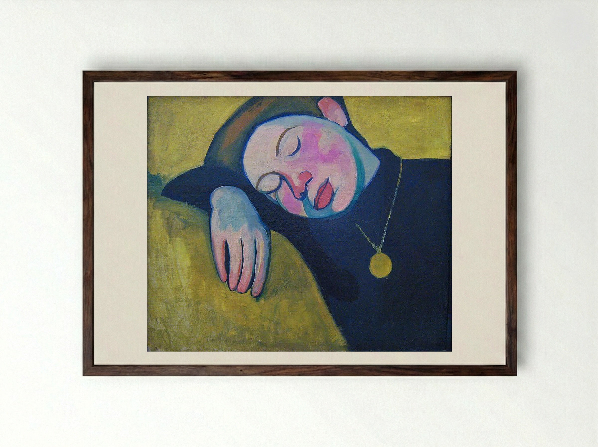 Sleeping Girl - Alexej von Jawlensky - Framed Print Dark Wood