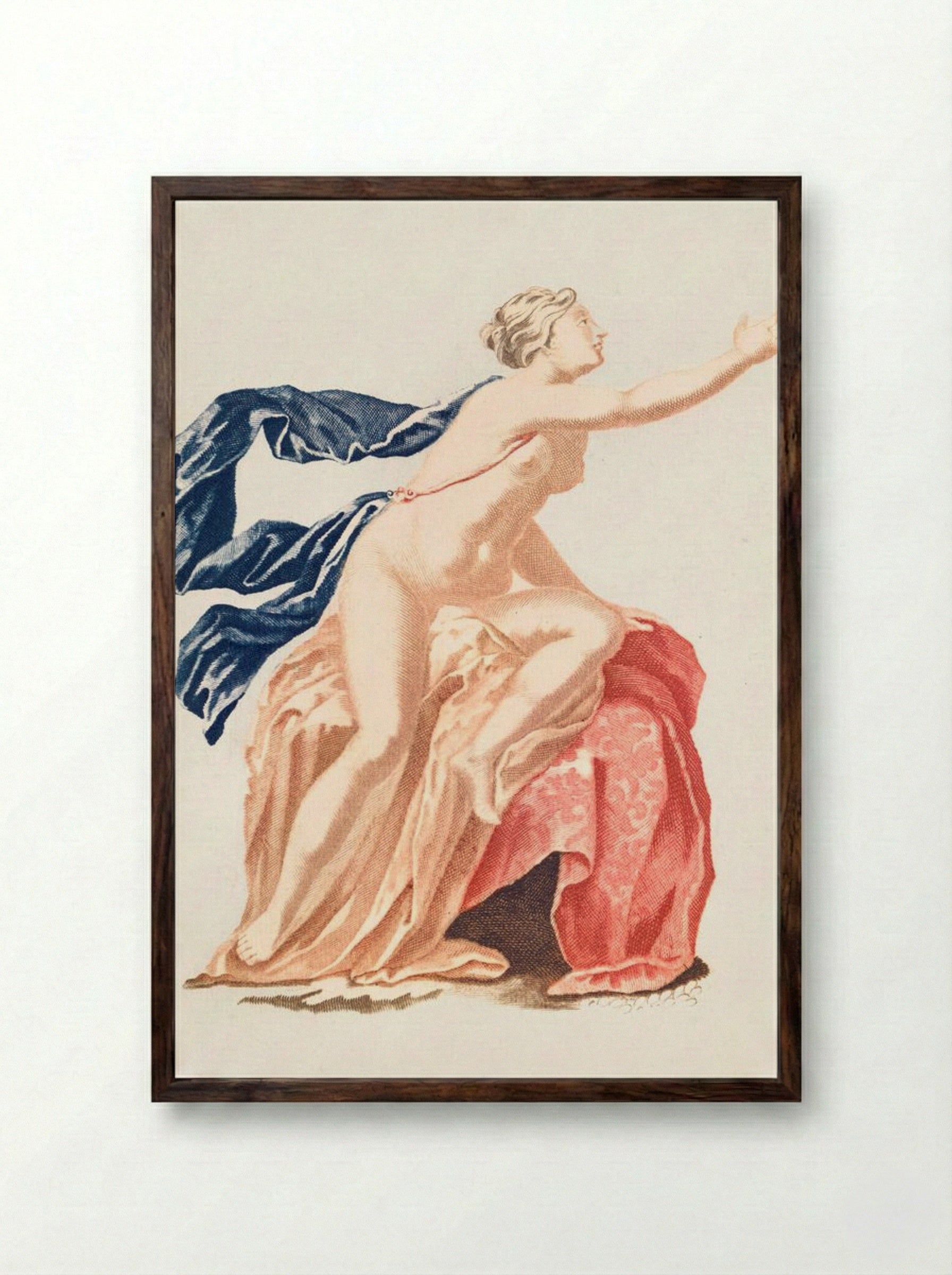 Papaver and Nude Female Figure - Fine Art Print - Framed Print Dark Wood