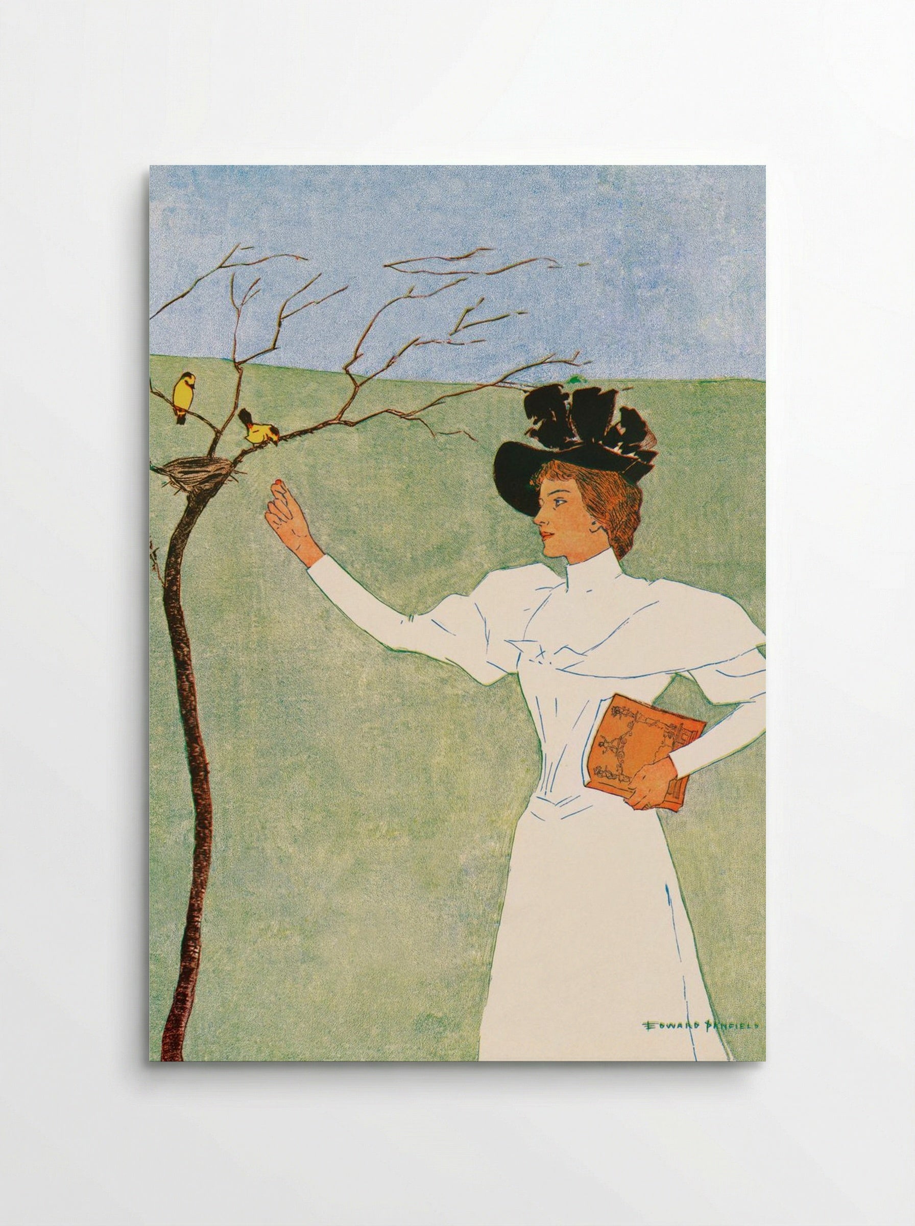Woman Reaching for Birds - Edward Penfield - Poster