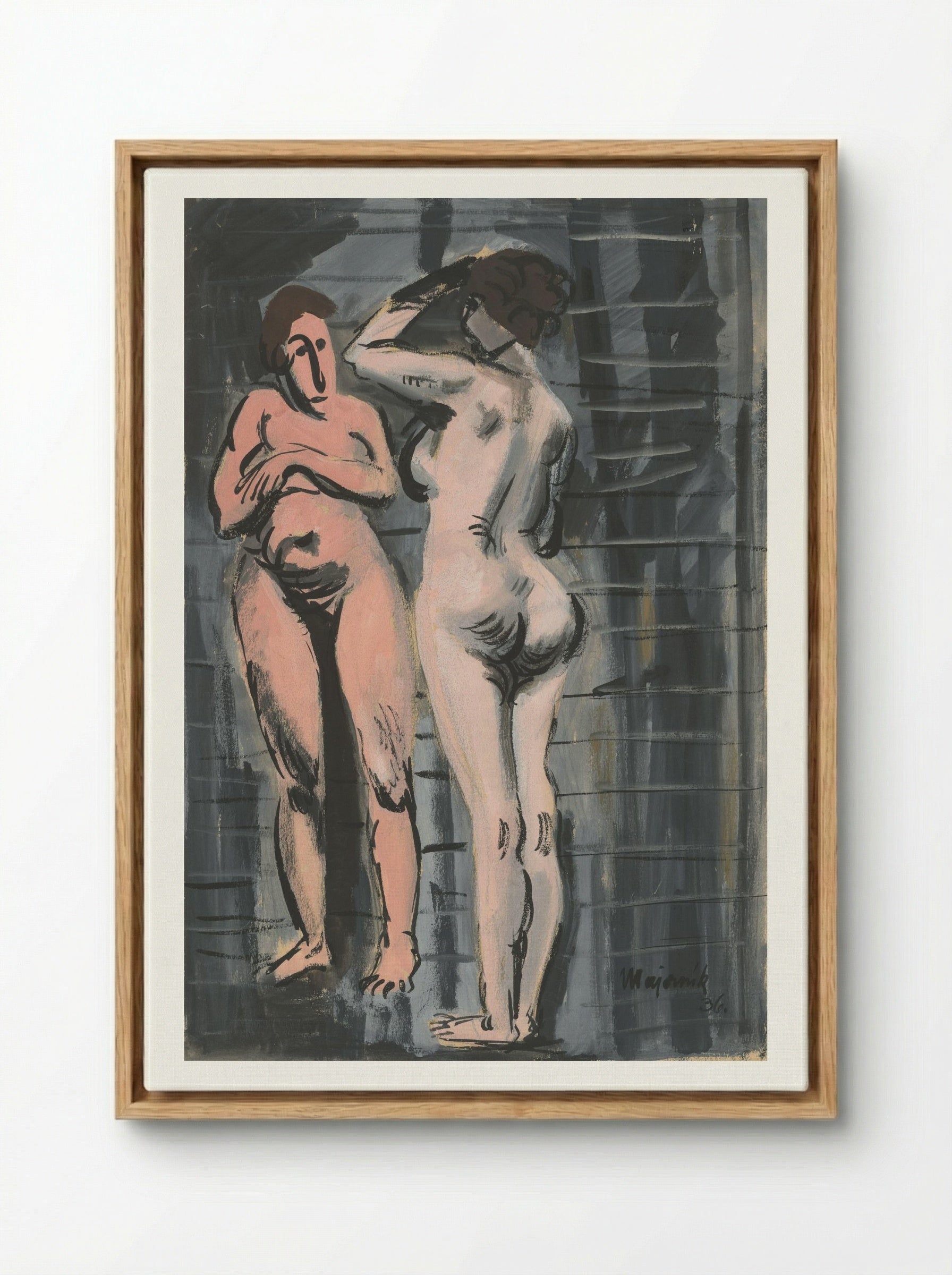 Two Female Nudes - Cyprián Majerník - Framed Canvas Wood