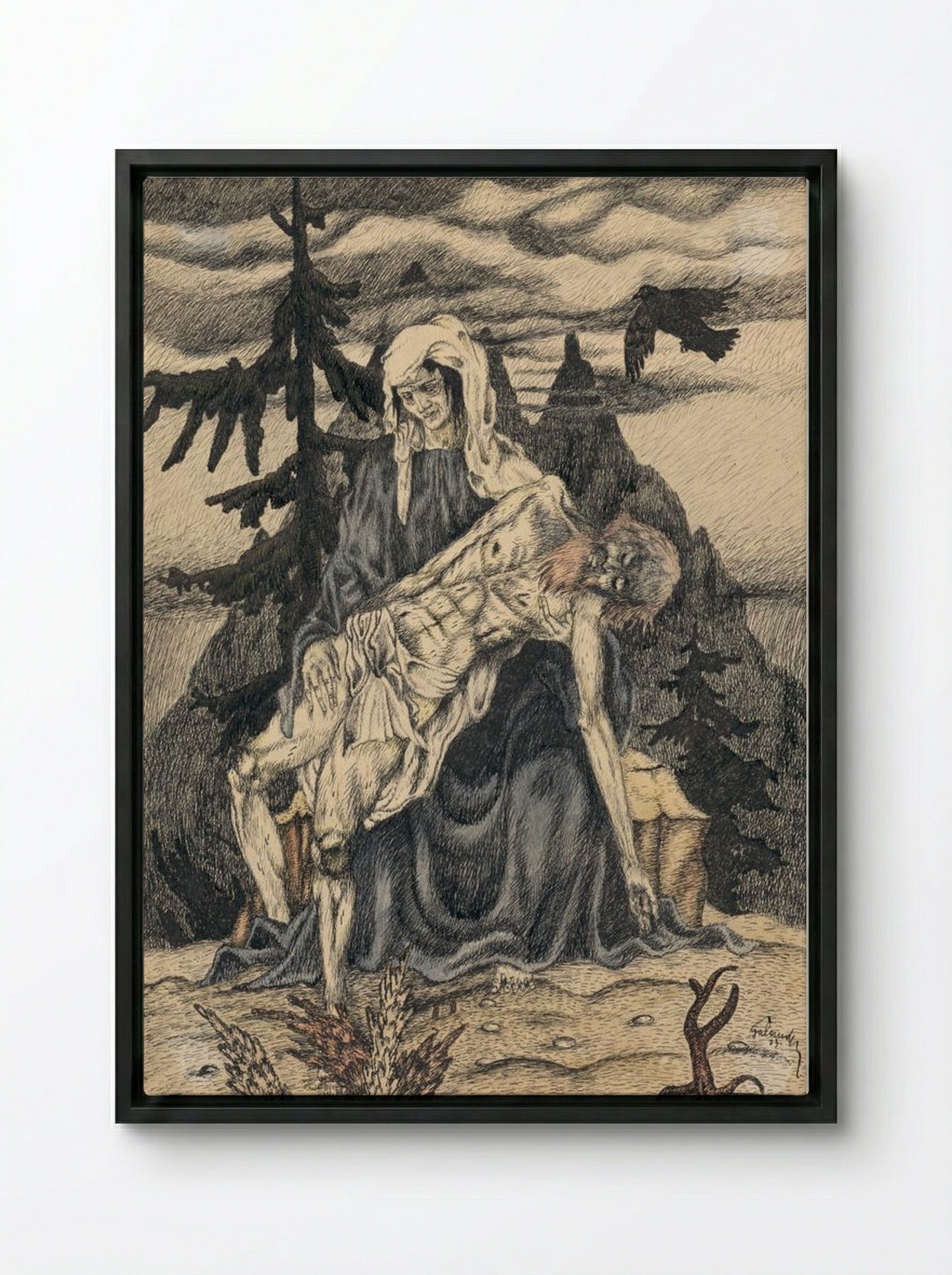 Pieta - Mikuláš Galanda - Framed Canvas Black