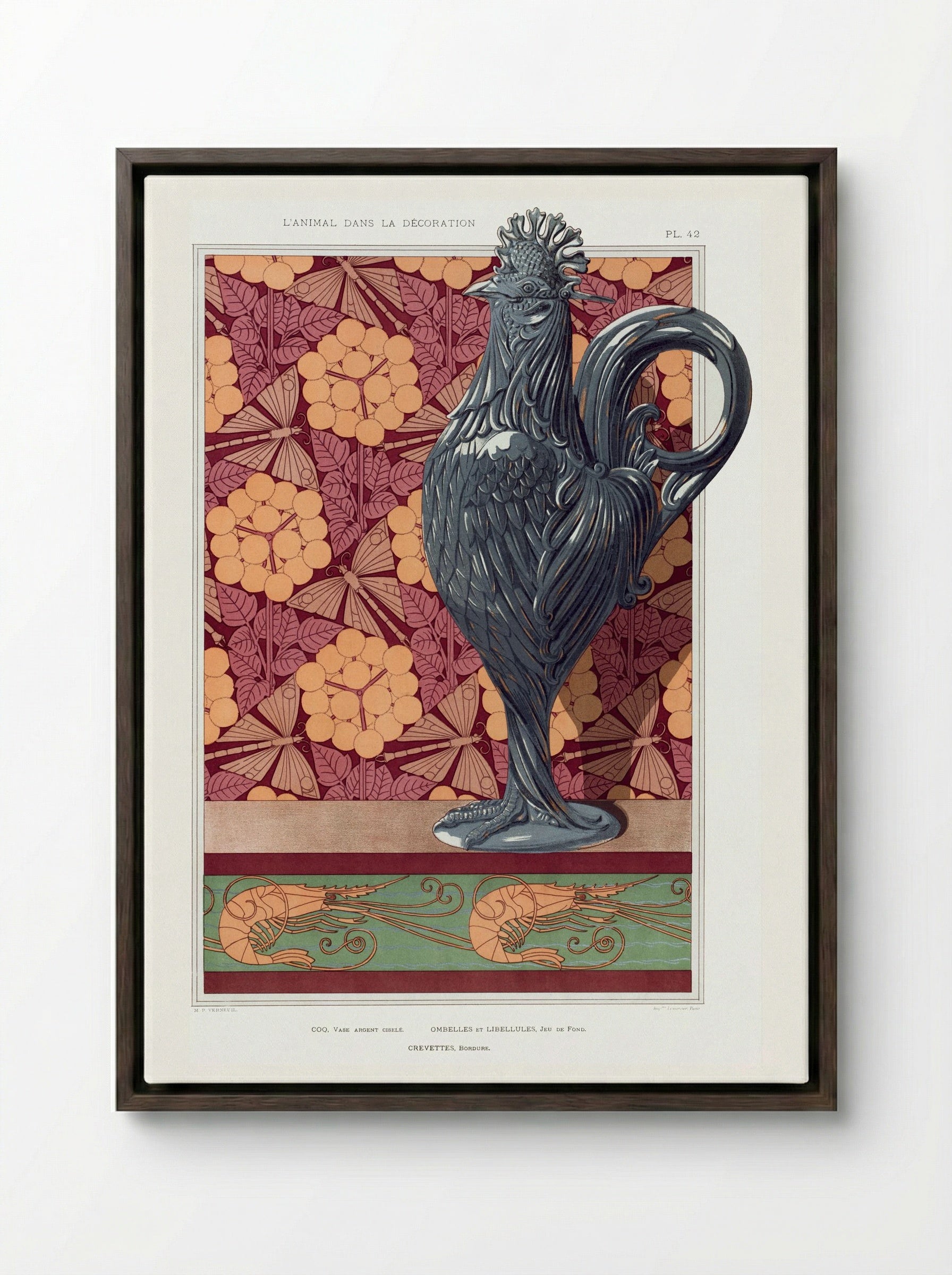 Crevettes, Bordure (from L'animal dans la décoration) - Maurice Pillard Verneuil - Framed Canvas Dark Wood
