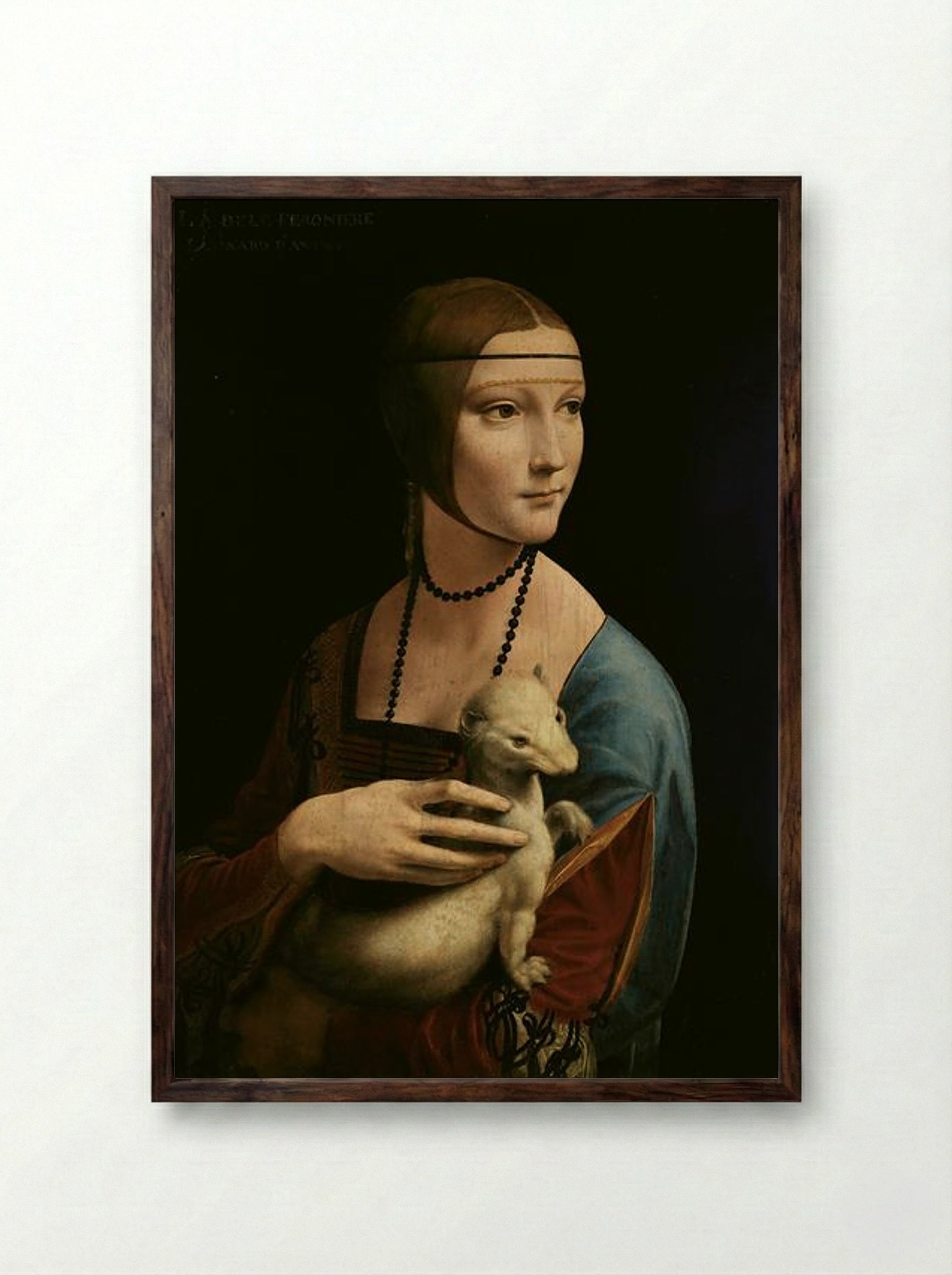 The Lady with an Ermine (Cecilia Gallerani) - Leonardo da Vinci - Framed Print Dark Wood