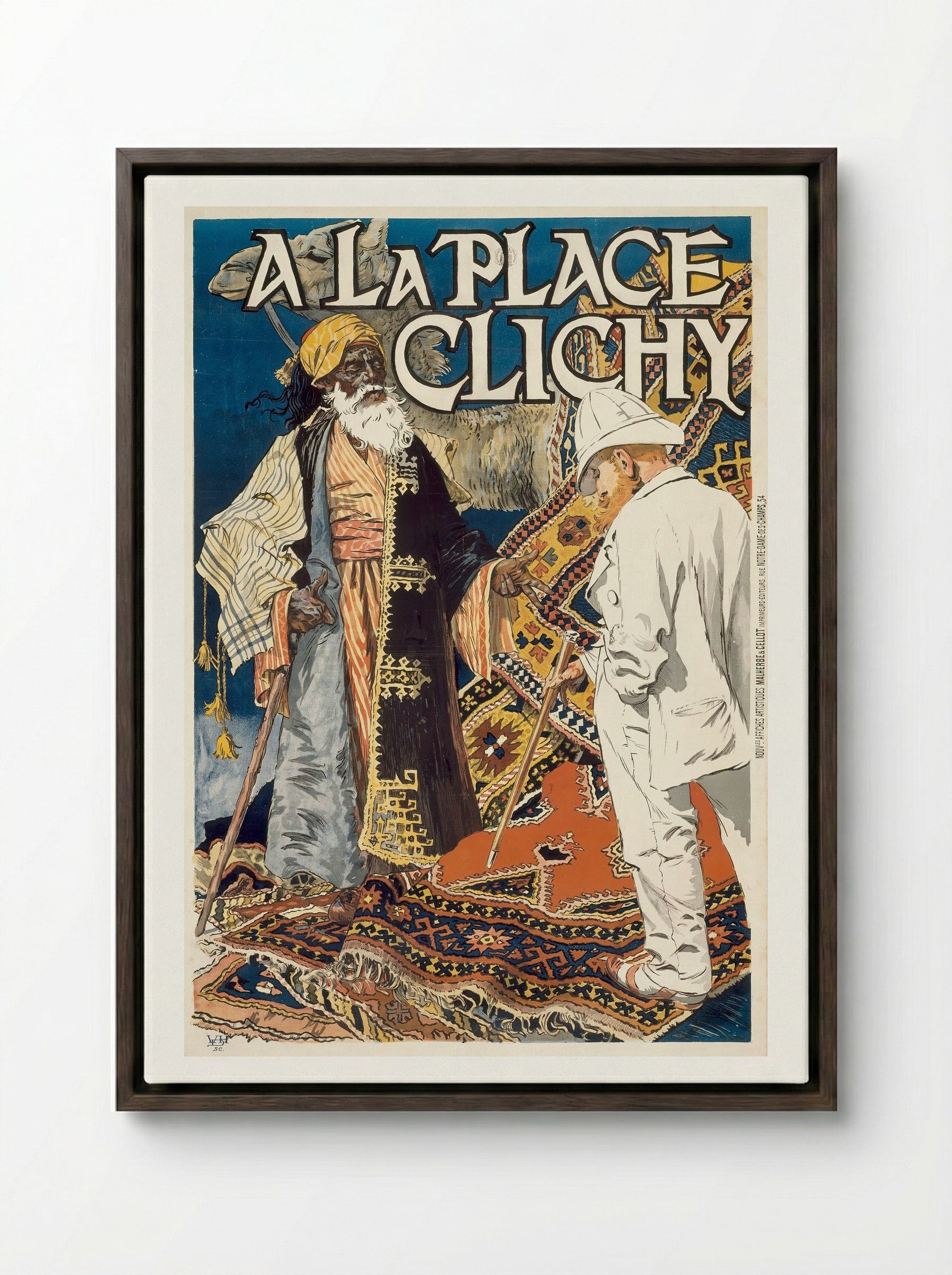 A la Place Clichy - Eugène Samuel Grasset - Framed Canvas Dark Wood