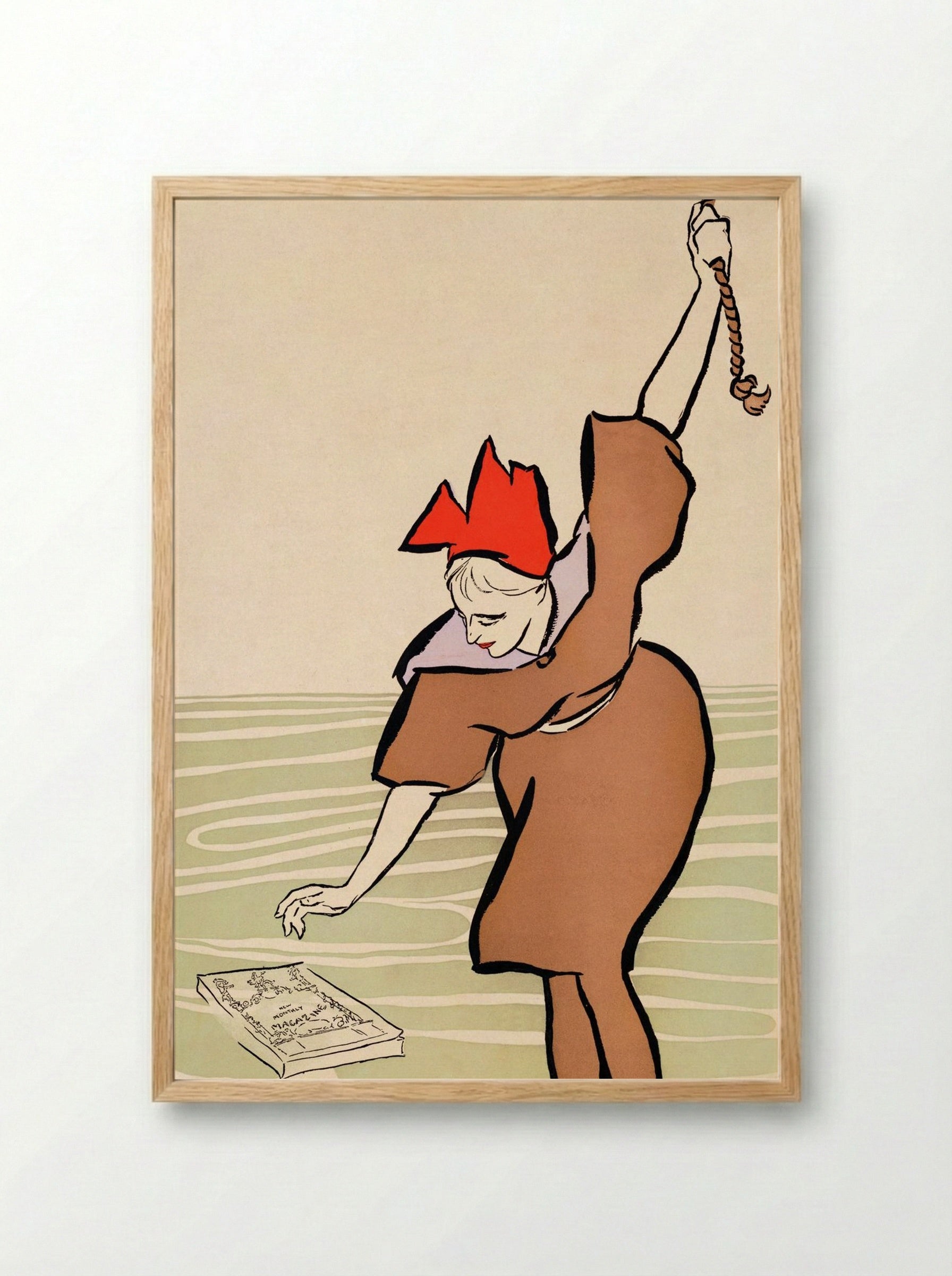Woman Picking Up Book - Edward Penfield - Framed Print Wood