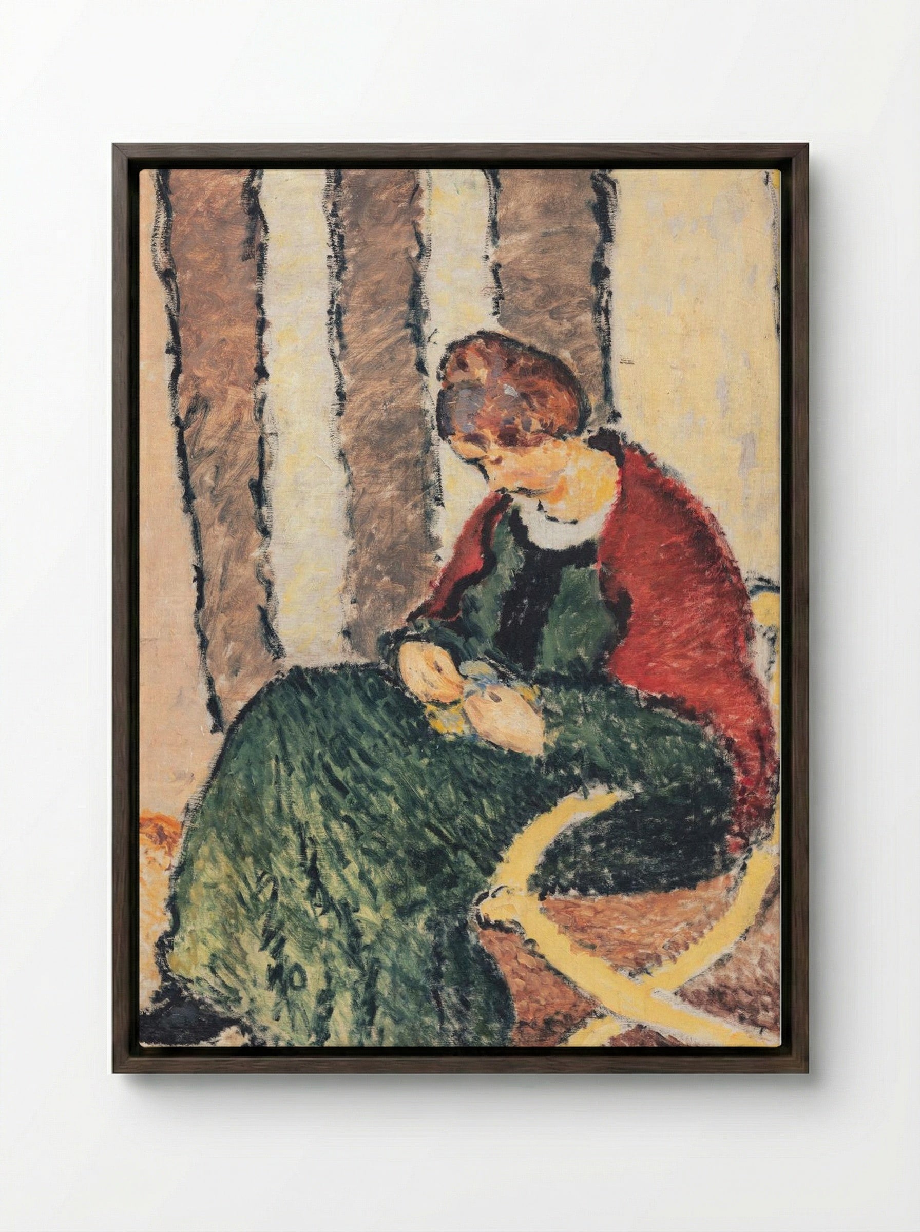 Anna Giersing, the Artist's Sister (Lady with Red Shawl) - Harald Giersing - Framed Canvas Dark Wood