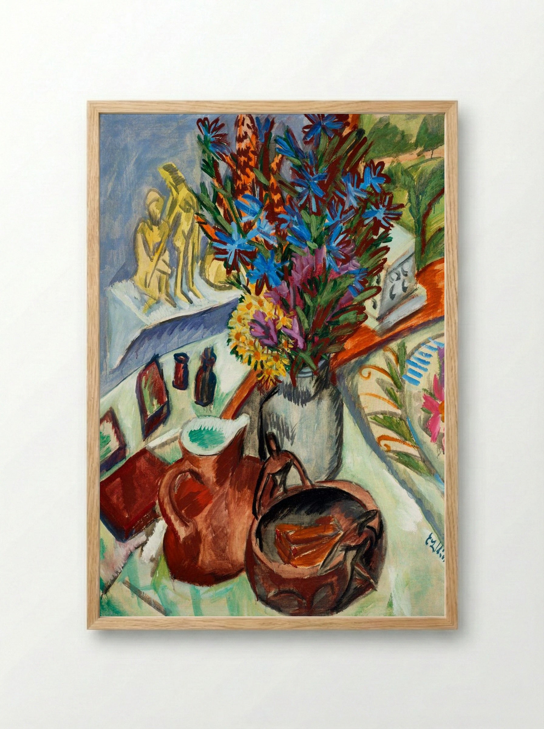 Still Life with Jug and African Bowl - Ernst Ludwig Kirchner - Framed Print Wood
