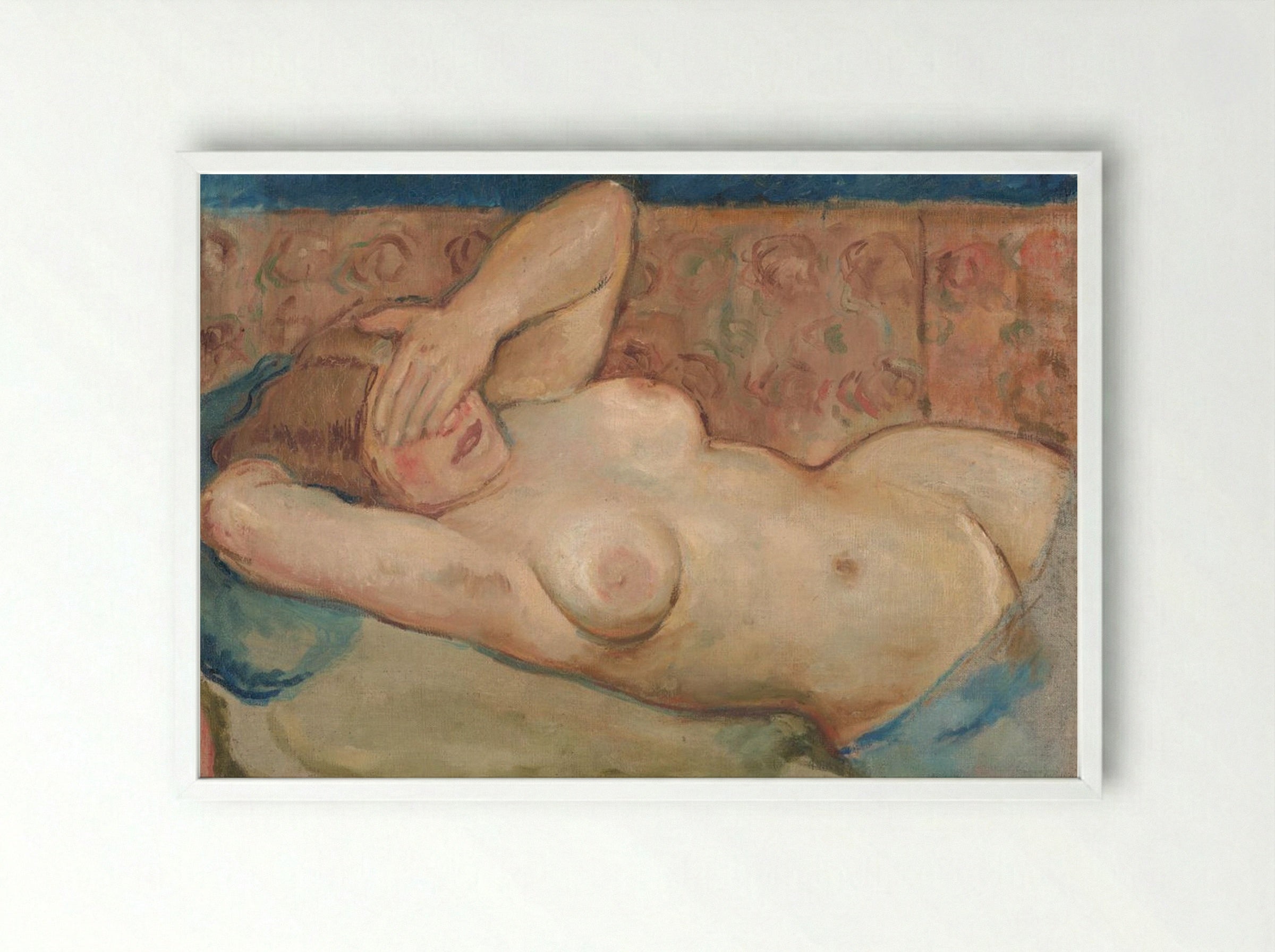 Reclining Nude ('Shy') - Cyprián Majerník - Framed Print White