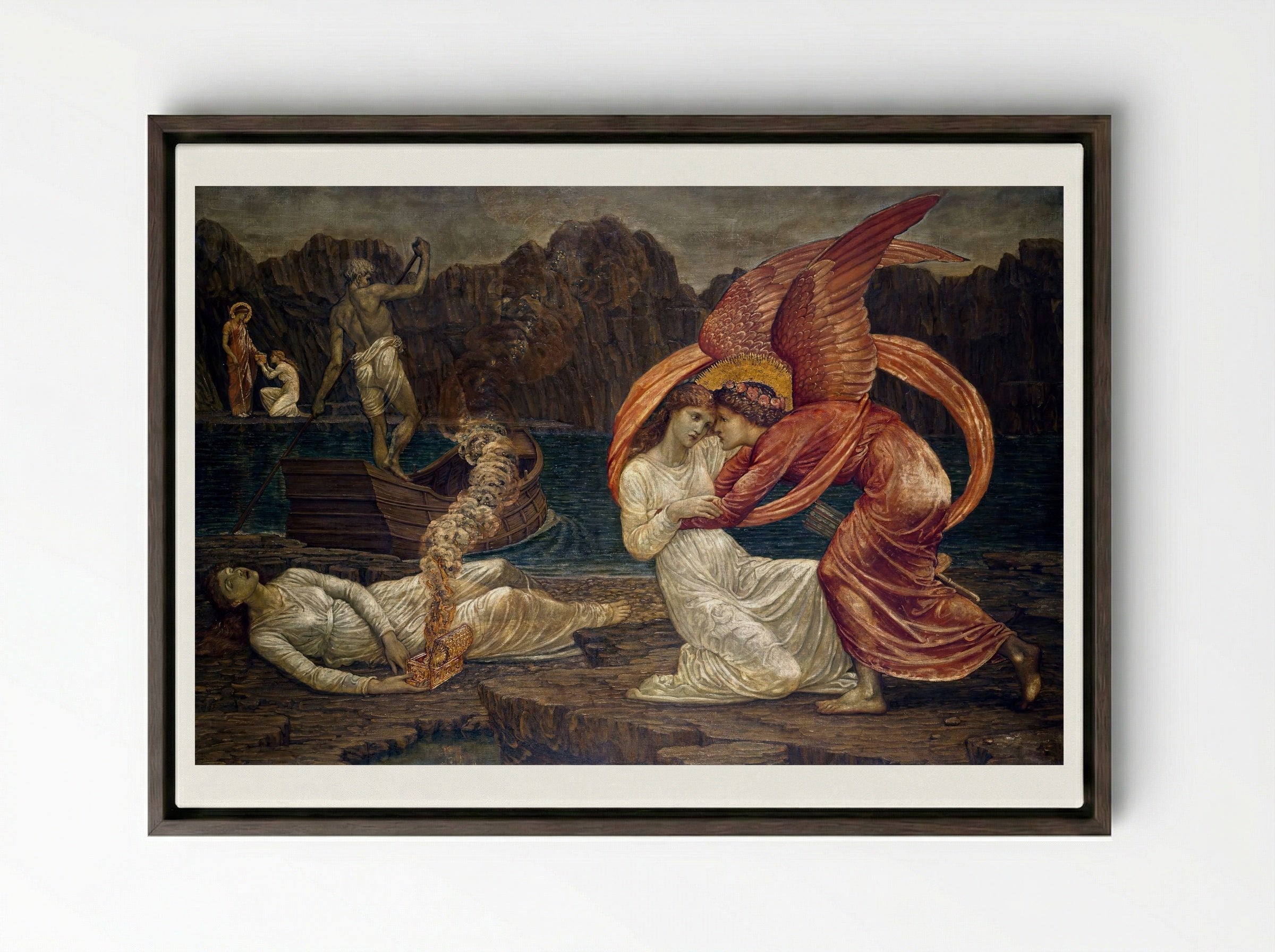Psyche Receiving the Casket from Proserpine - Edward Burne-Jones - Framed Canvas Dark Wood