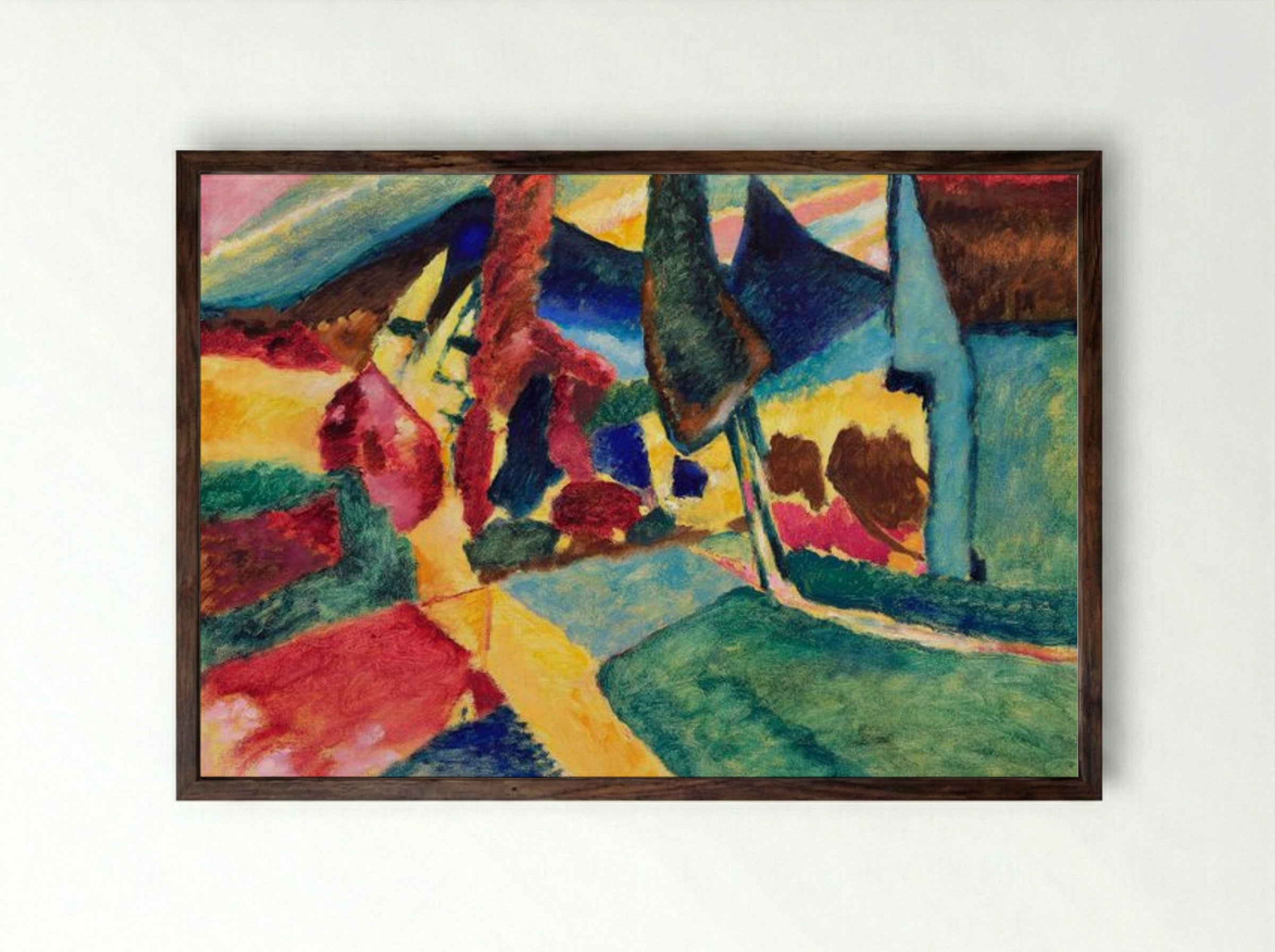 Landscape with Two Poplars - Wassily Kandinsky - Framed Print Dark Wood