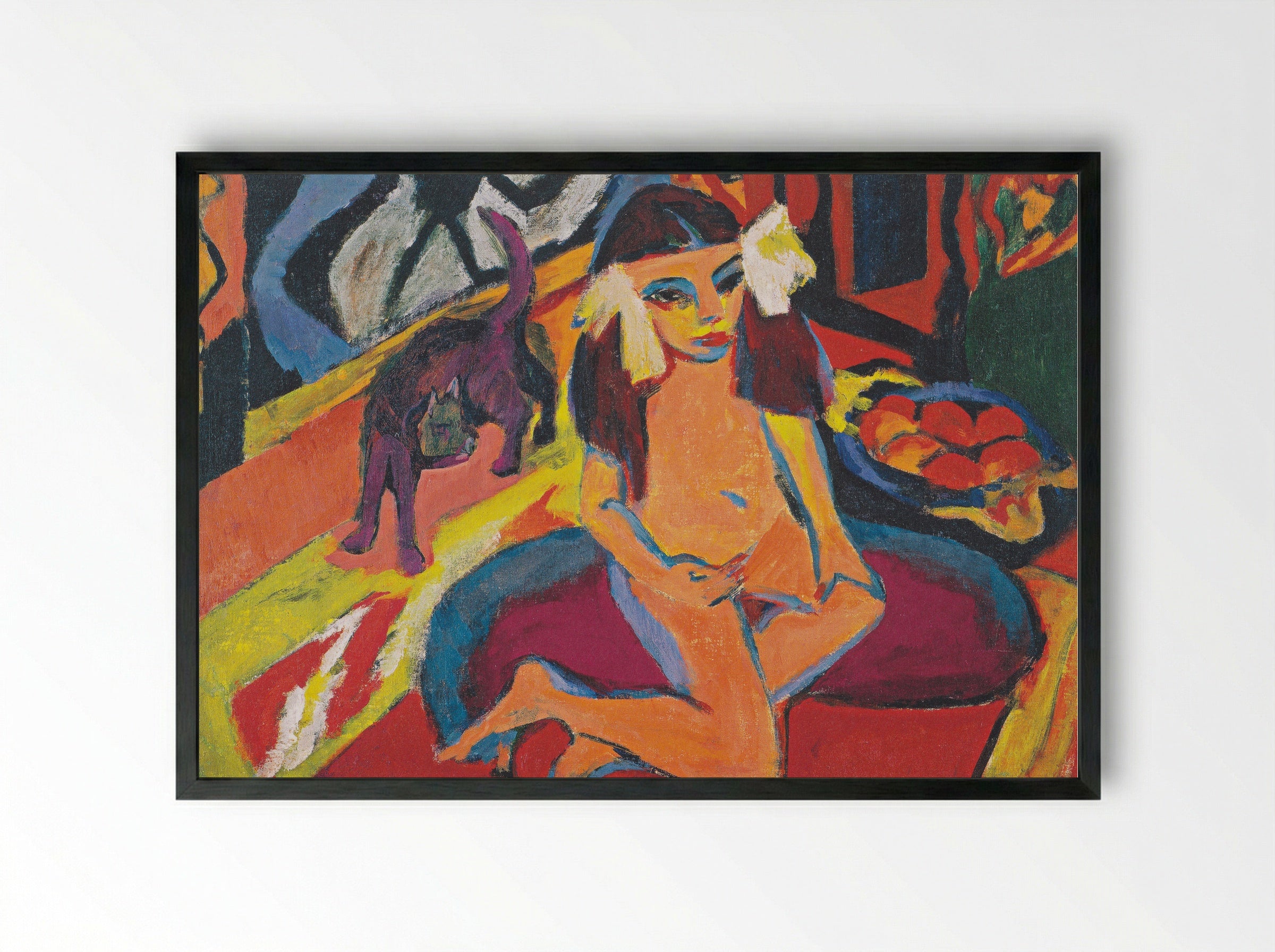 Girl with Cat (Franzi) - Ernst Ludwig Kirchner - Framed Print Black