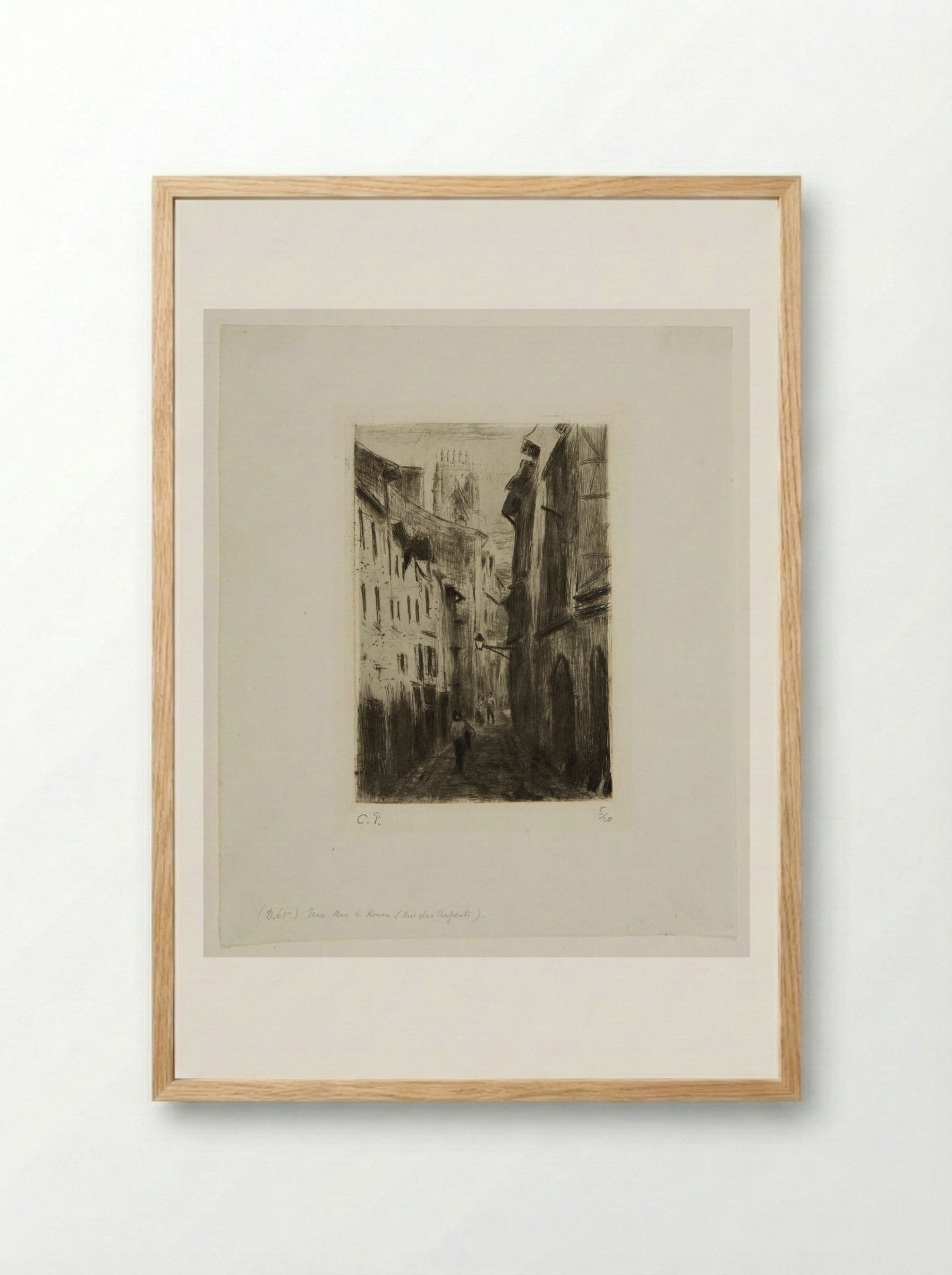 A Street in Rouen (Rue des Arpents) - Camille Pissarro - Framed Print Wood