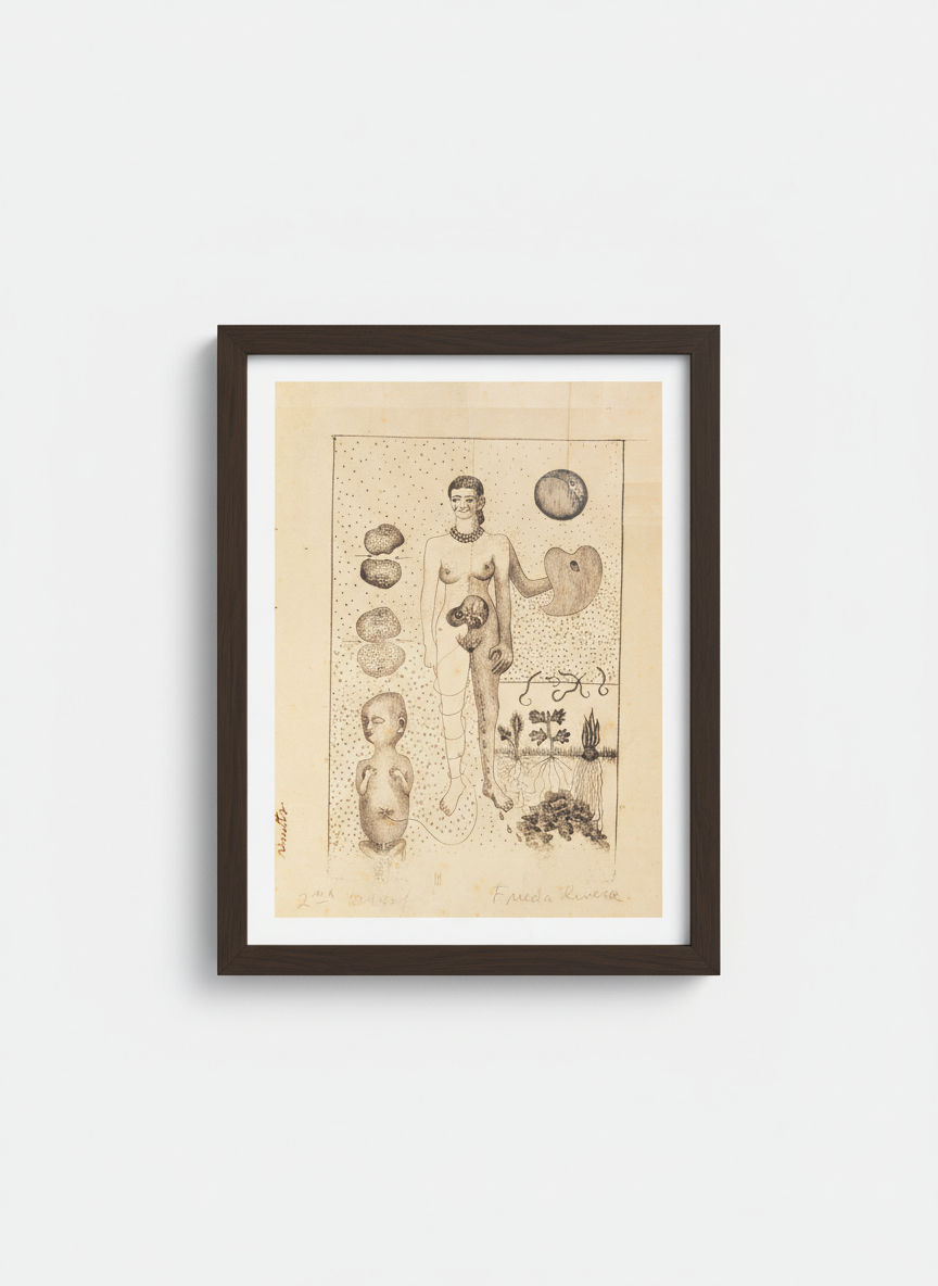 Untitled (Frida and the Miscarriage) - Frida Kahlo - Framed Print Dark Wood