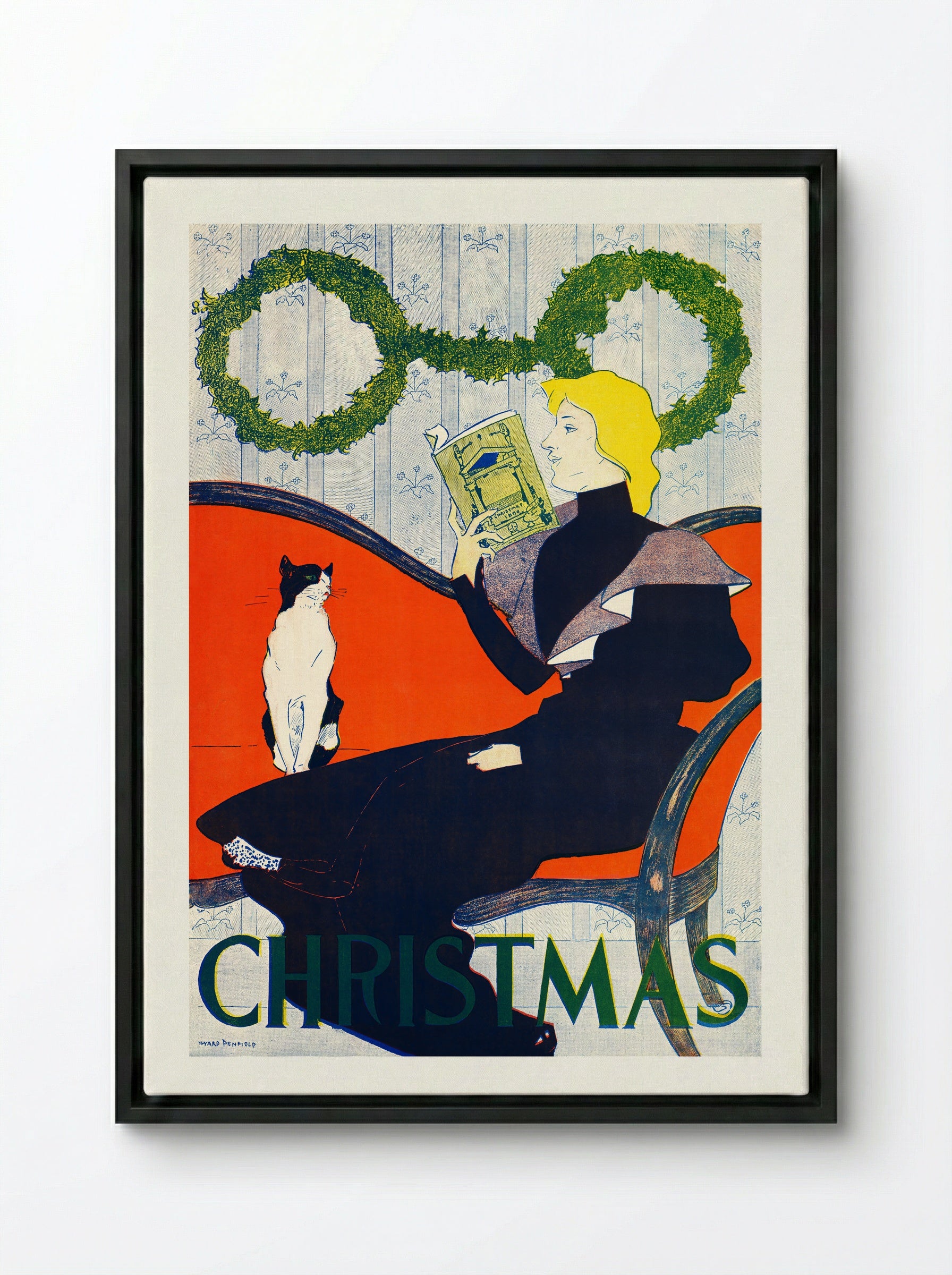 Vintage Christmas - Edward Penfield - Framed Canvas Black