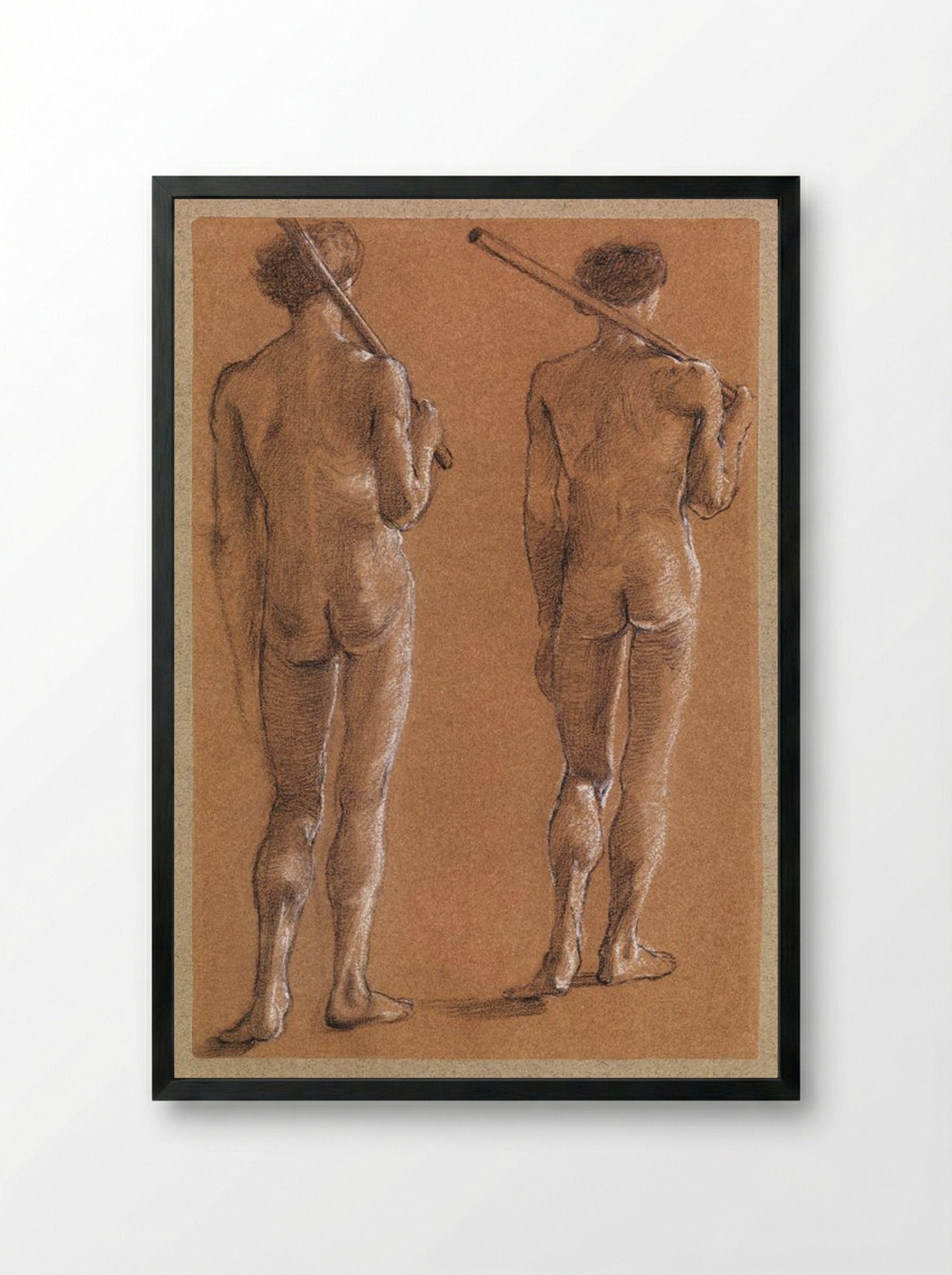 Male Nude Studies of Two Soldiers for 'The Princess Led to the Dragon' - Edward Burne-Jones - Framed Print Black