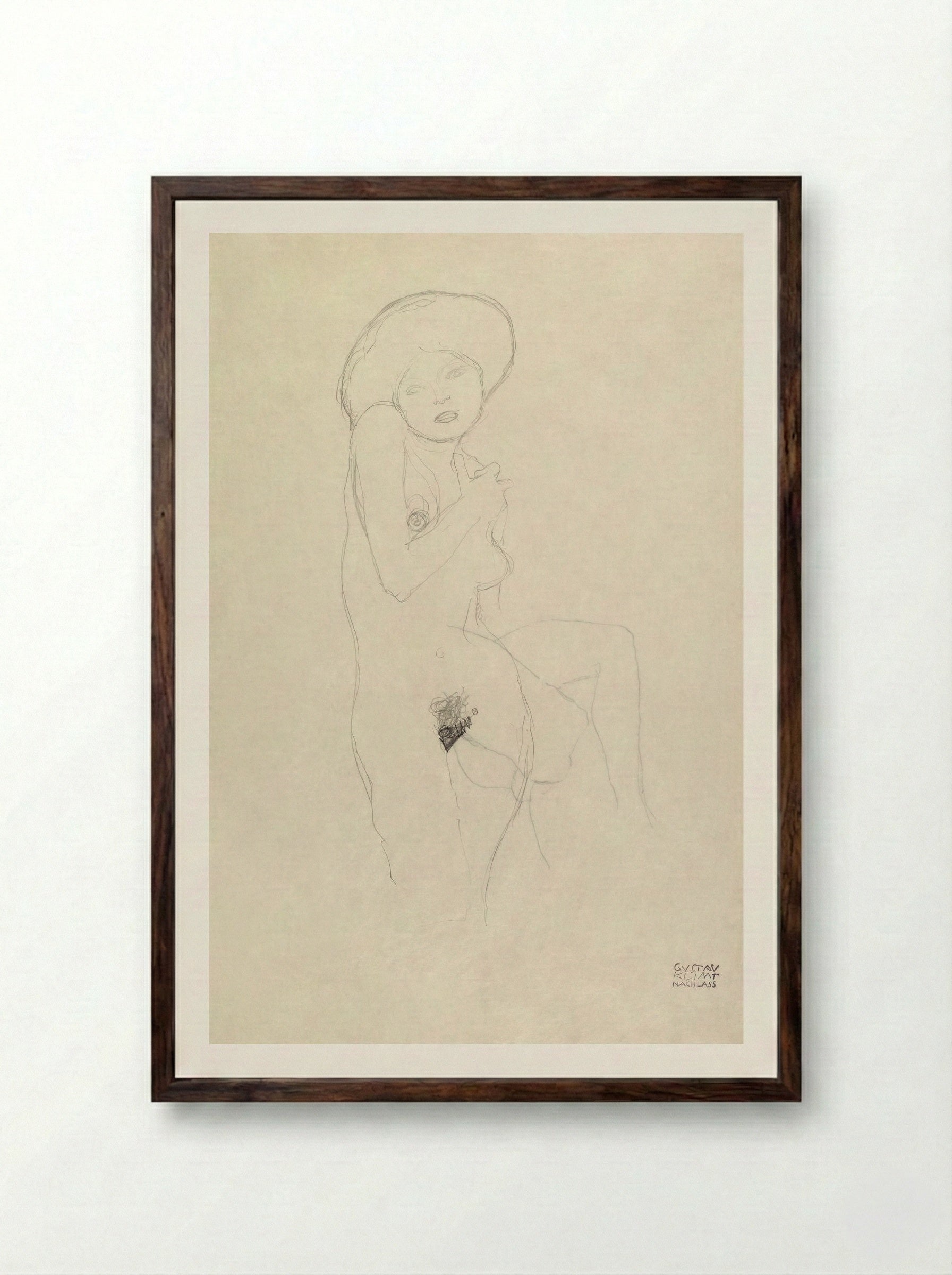 Standing Nude (Seated Woman) - Gustav Klimt - Framed Print Dark Wood