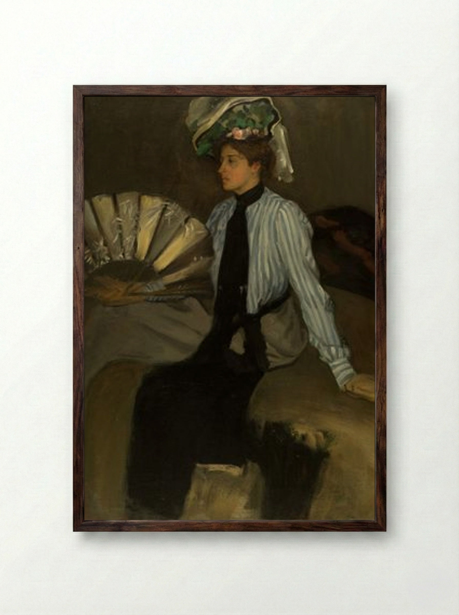 Young Woman with Fan - Alfred Henry Maurer - Framed Print Dark Wood