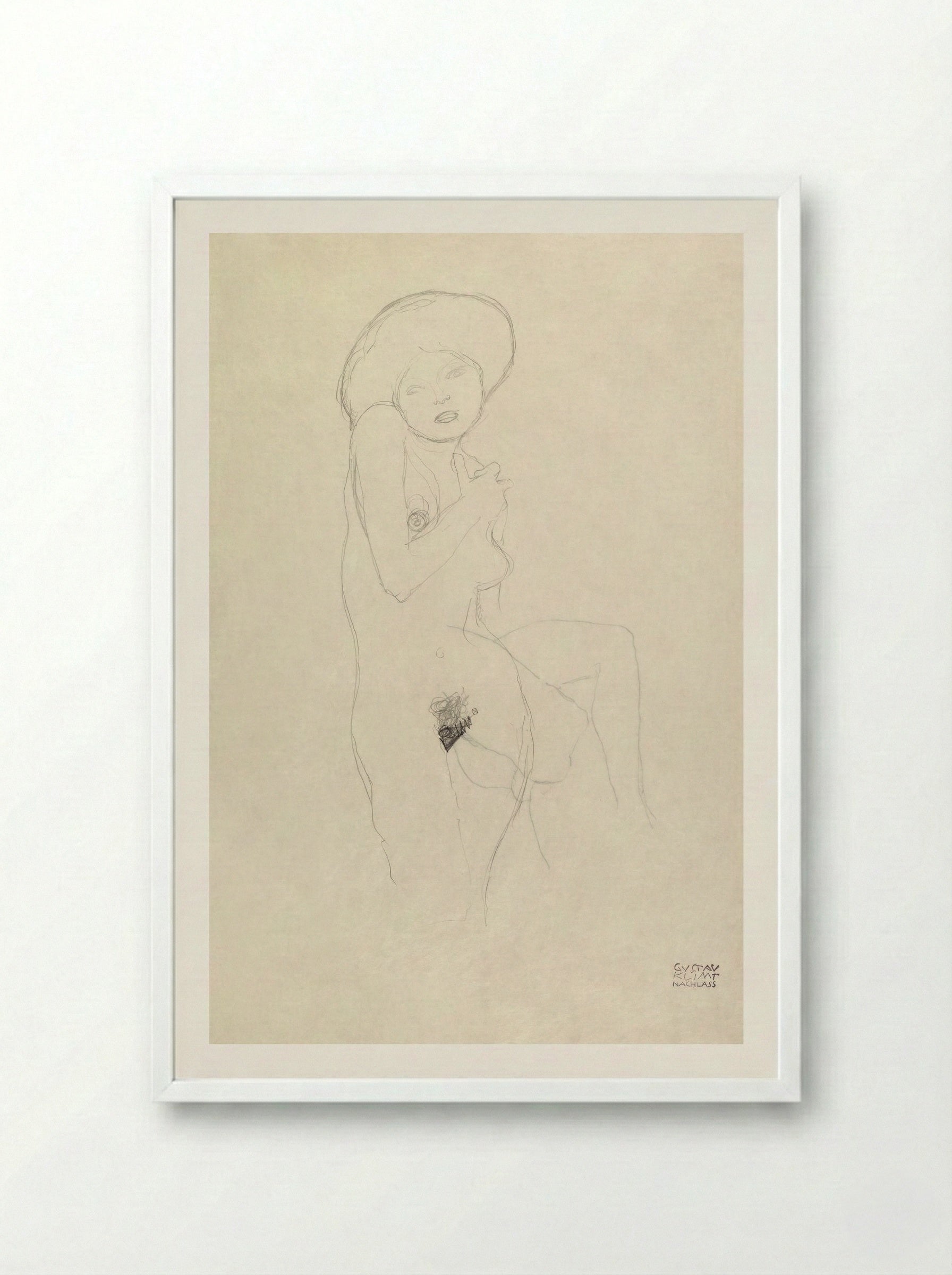 Standing Nude (Seated Woman) - Gustav Klimt - Framed Print White