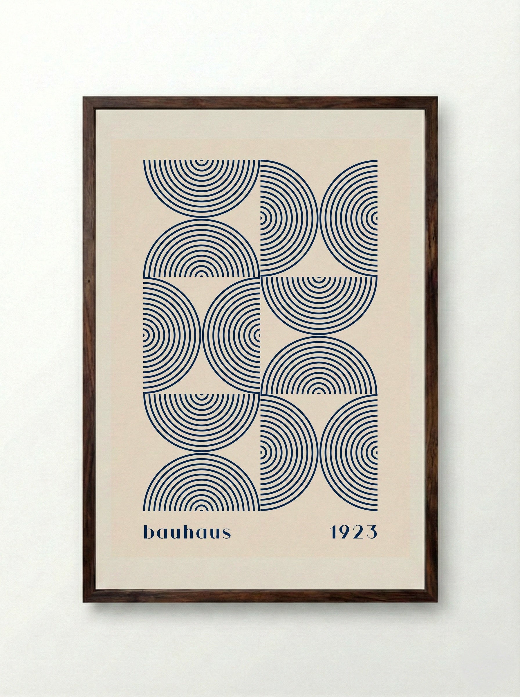 Bauhaus Navy Half-Circles 1923 - Framed Print Dark Wood
