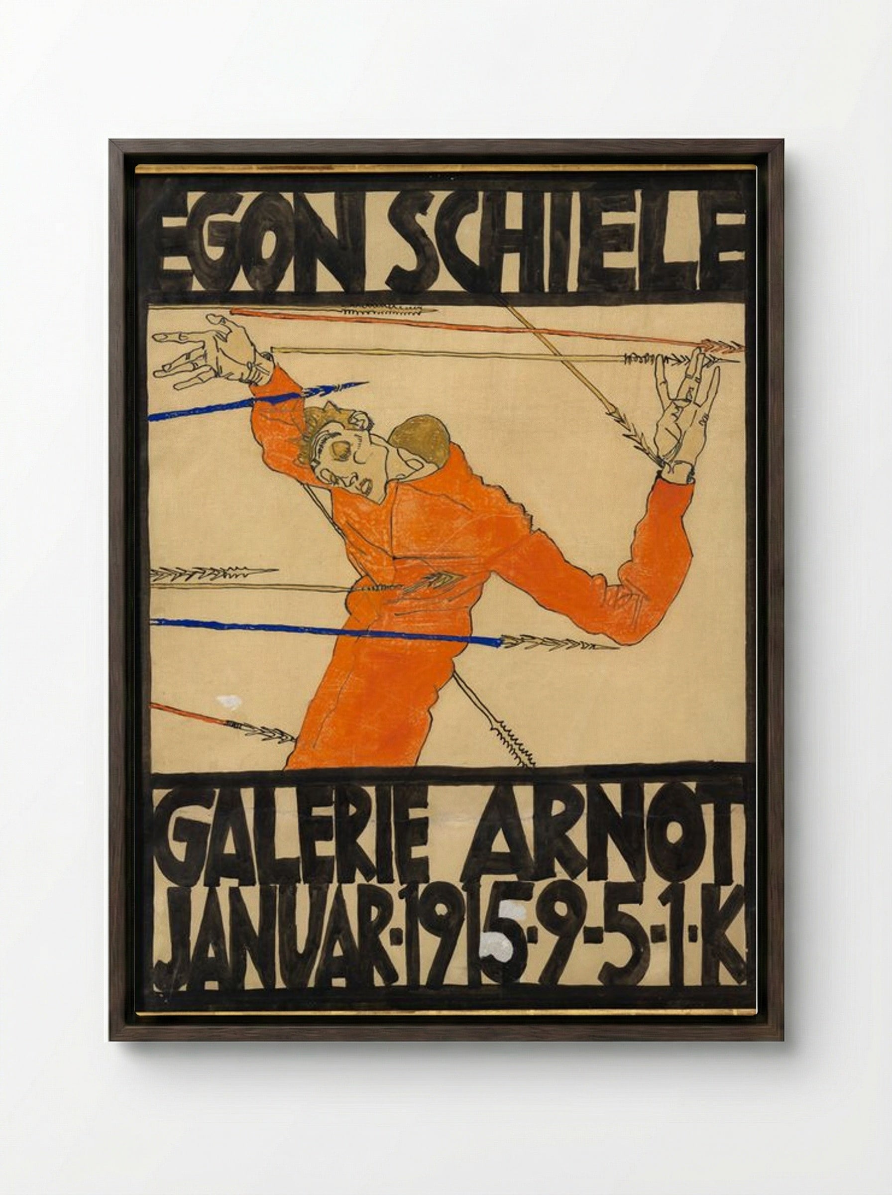 Plakat der Egon Schiele-Ausstellung in der Galerie Arnot - Egon Schiele - Framed Canvas Dark Wood