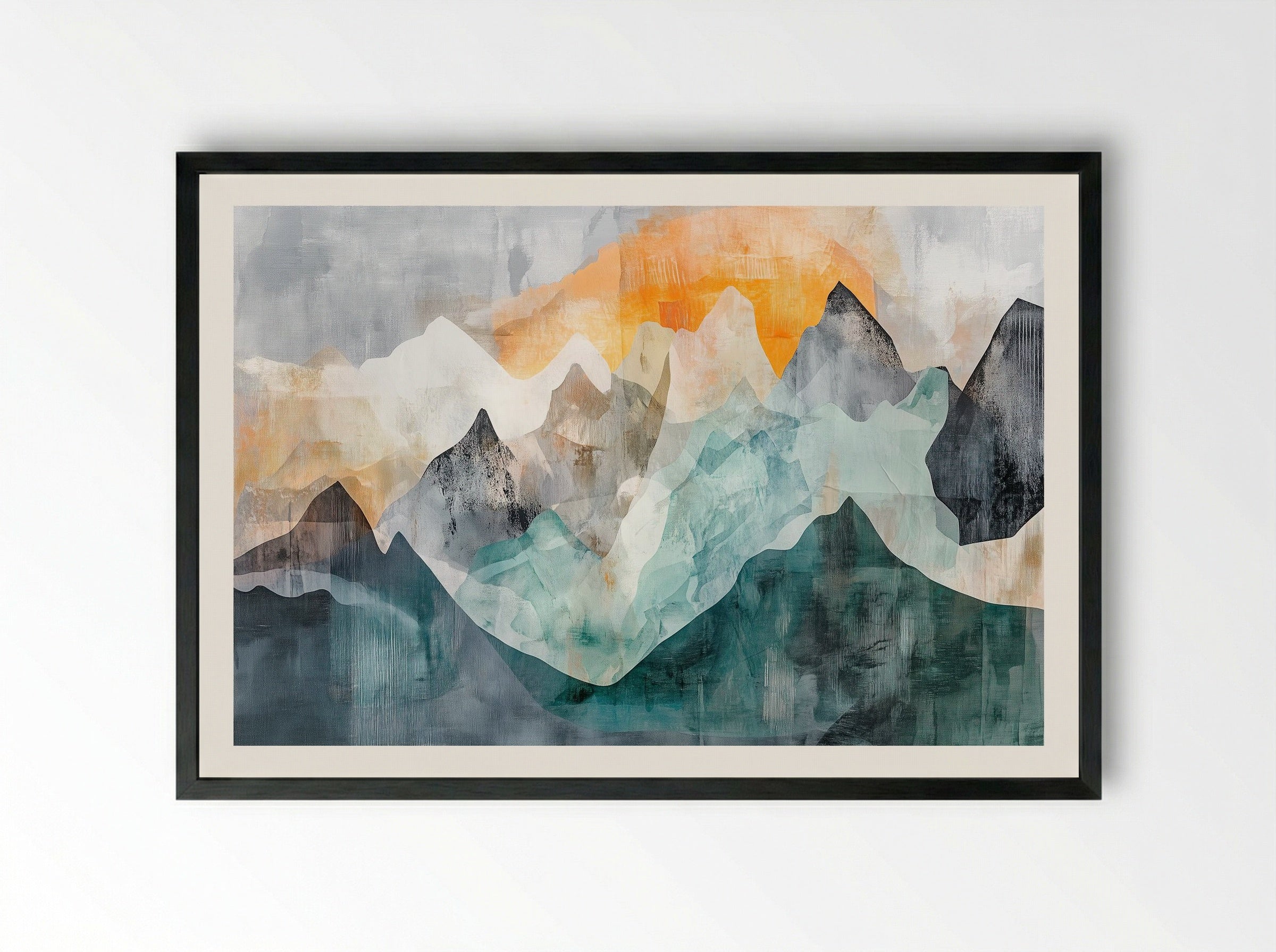 Sunrise Range – Abstract Mountain Landscape (Triptych 1 of 3) - Framed Print Black