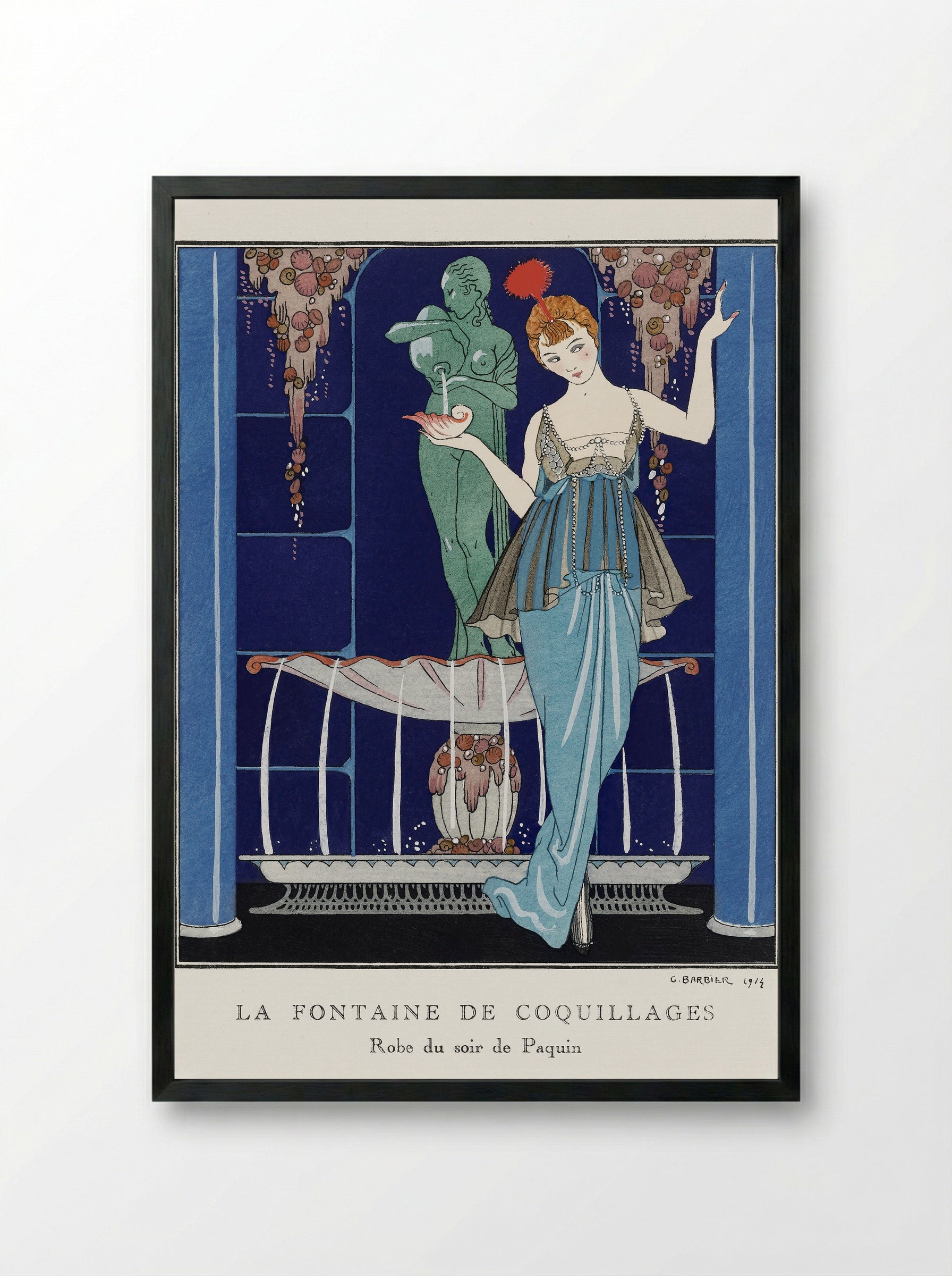 La Fontaine de Coquillages, Robe du Soir de Paquin - George Barbier - Framed Print Black