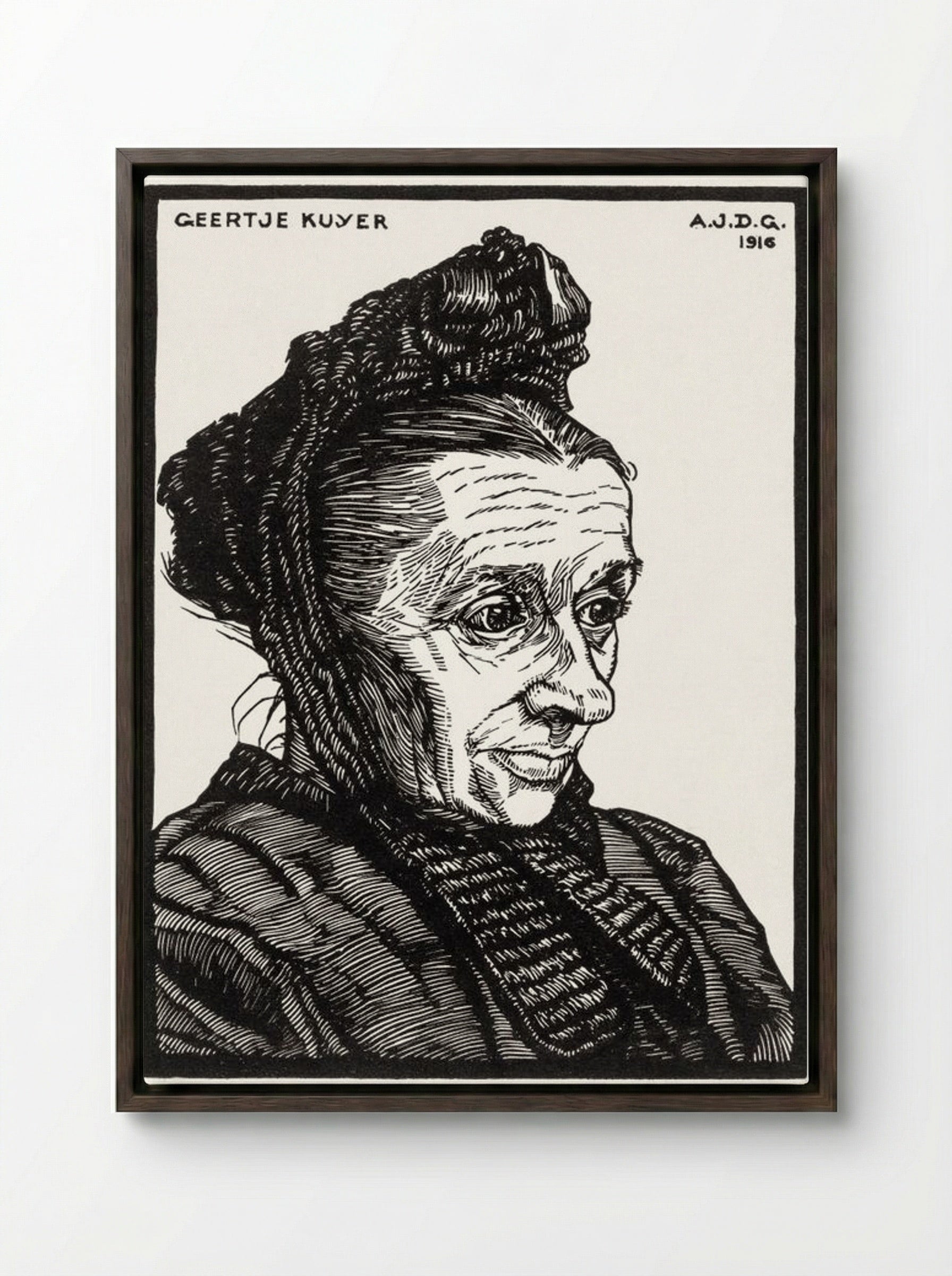 Portrait of Geertje Kuijer - Julie de Graag - Framed Canvas Dark Wood