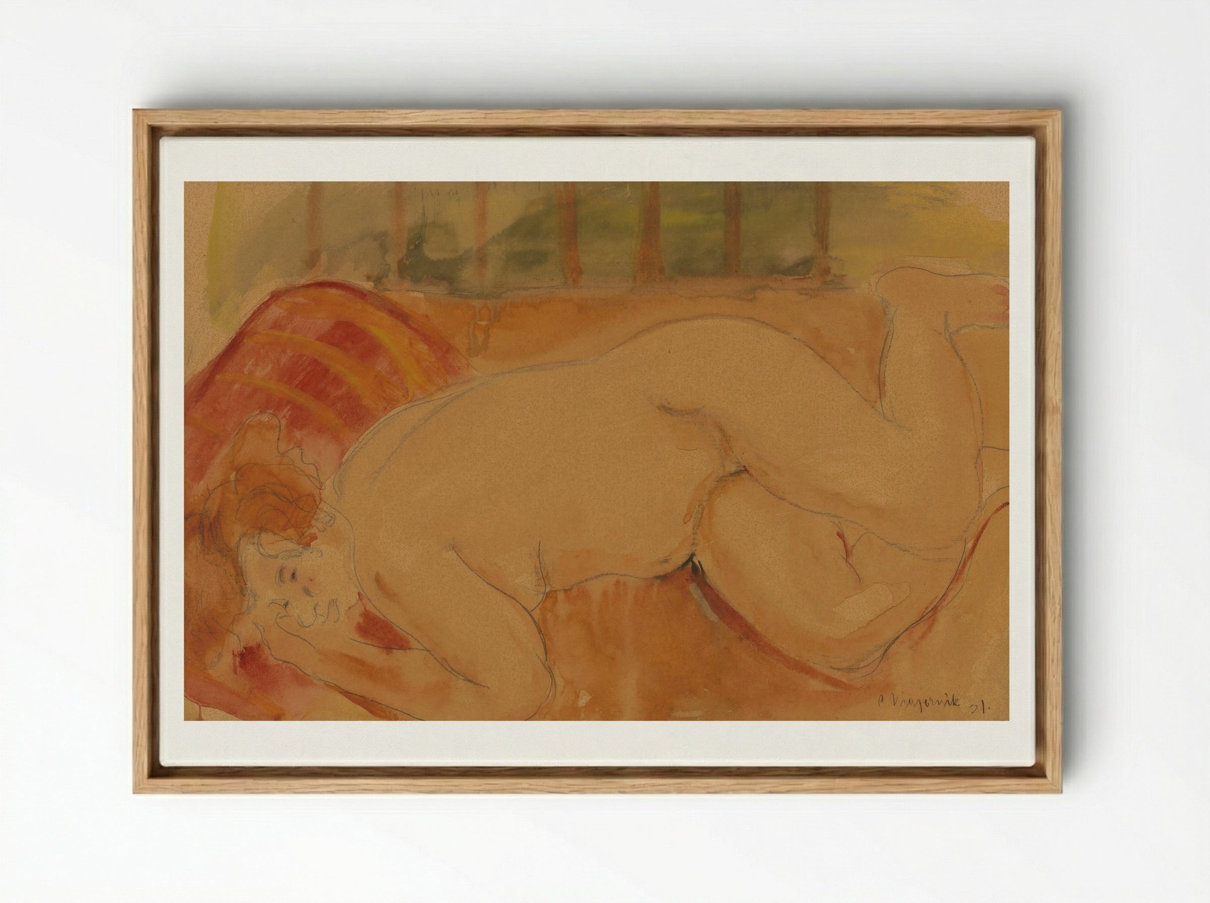 Reclining Nude - Cyprián Majerník - Framed Canvas Wood
