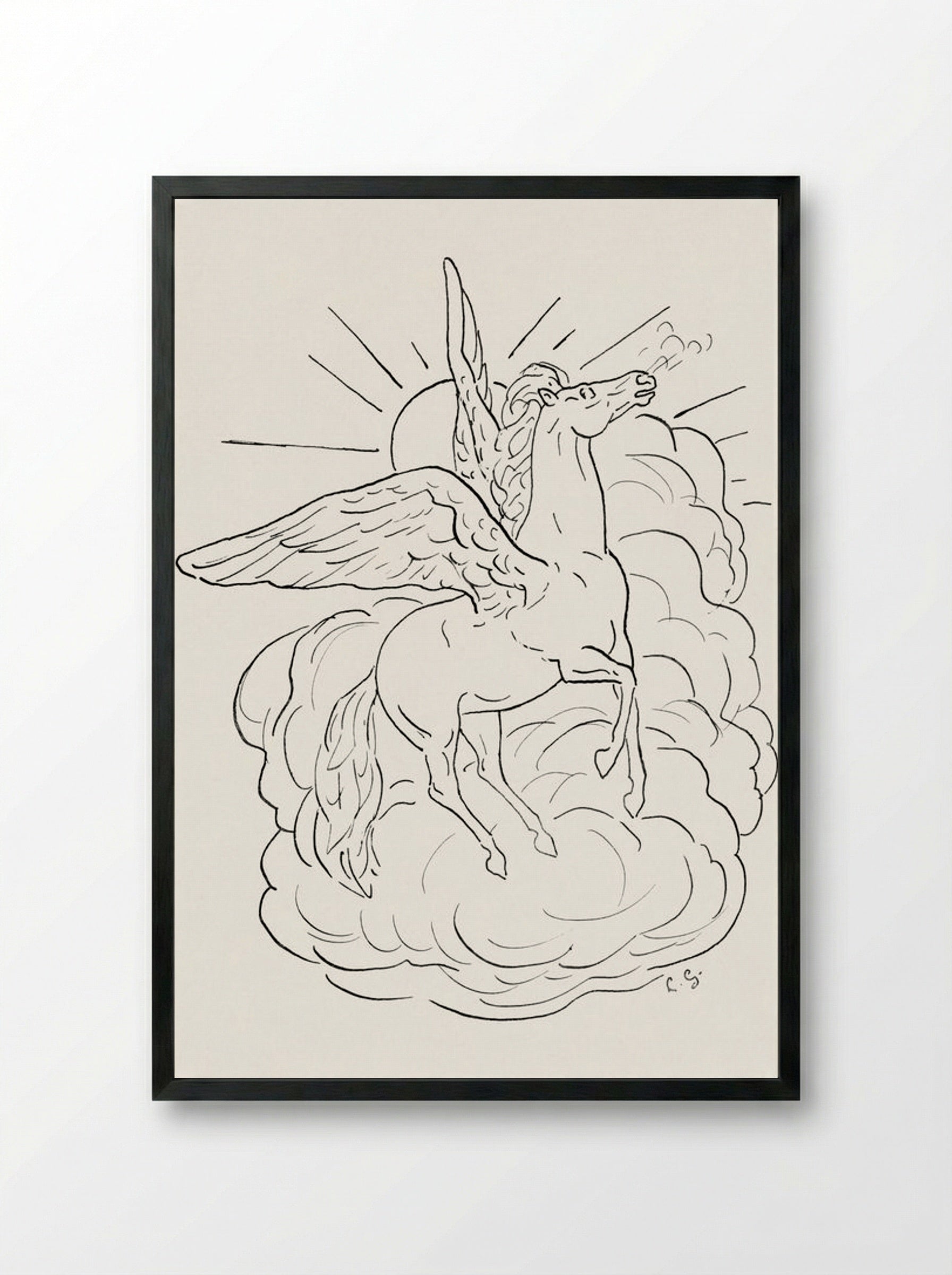Pegasus Flies in Front of a Cloud - Leo Gestel - Framed Print Black