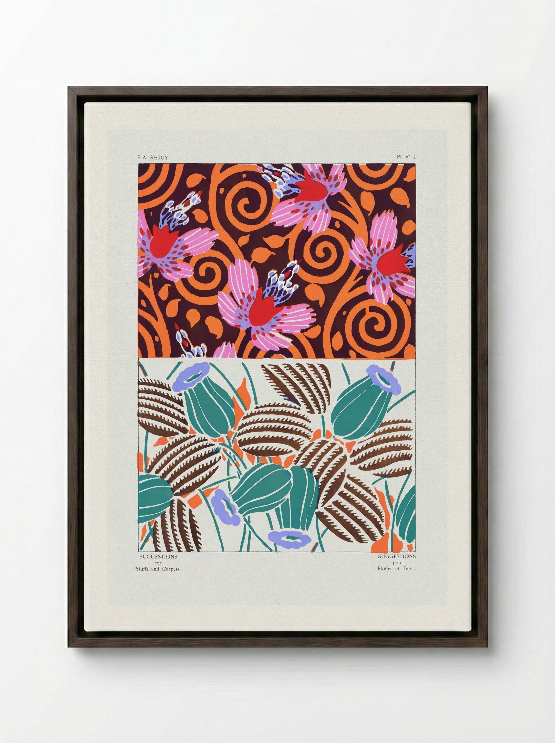 Suggestions for Stuffs and Carpets, Plate 11 - Émile-Allain Séguy - Framed Canvas Dark Wood