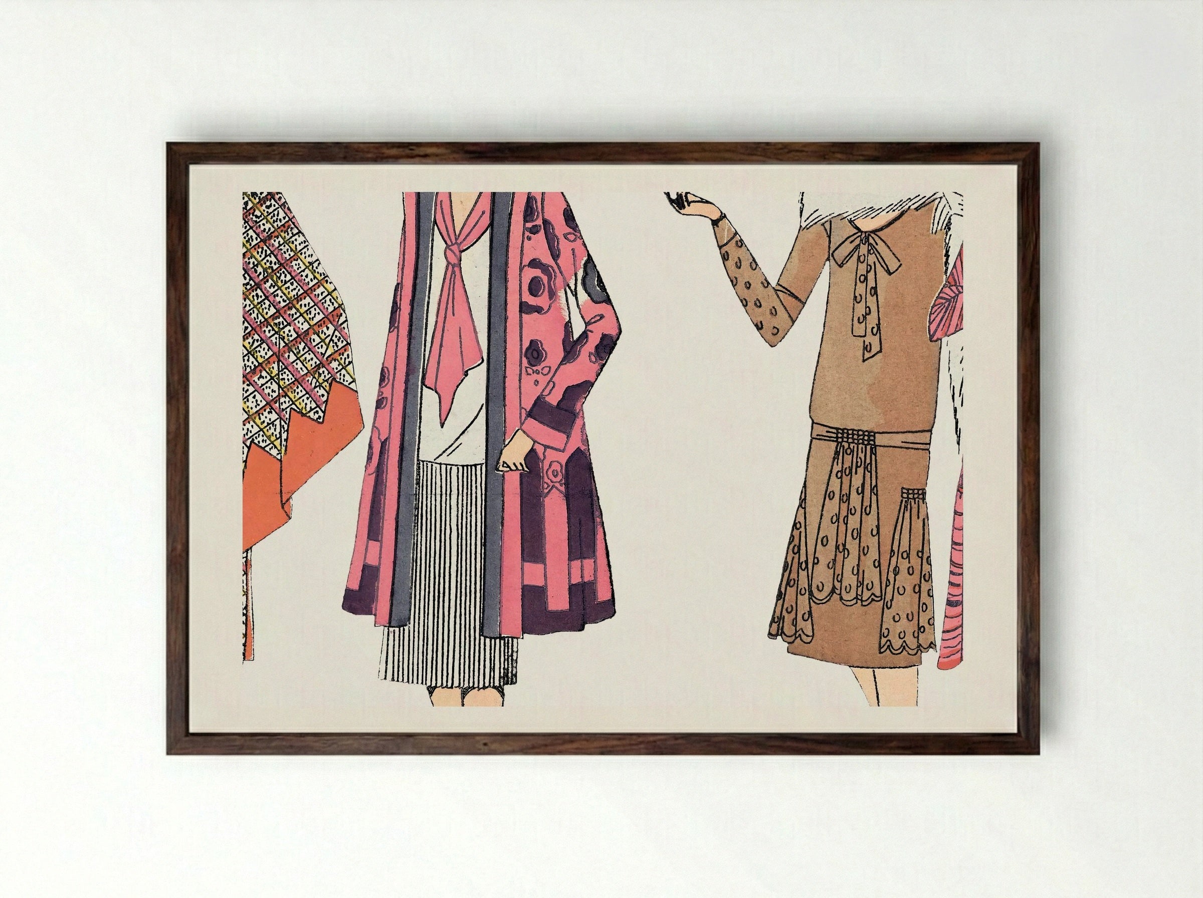 Flapper Dresses (Fashion Plate) - Fine Art Print - Framed Print Dark Wood
