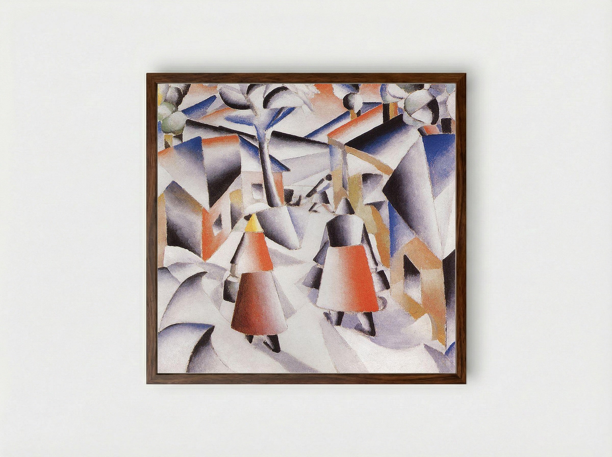 Morning in the Village after Snowstorm - Kazimir Malevich - Framed Print Dark Wood