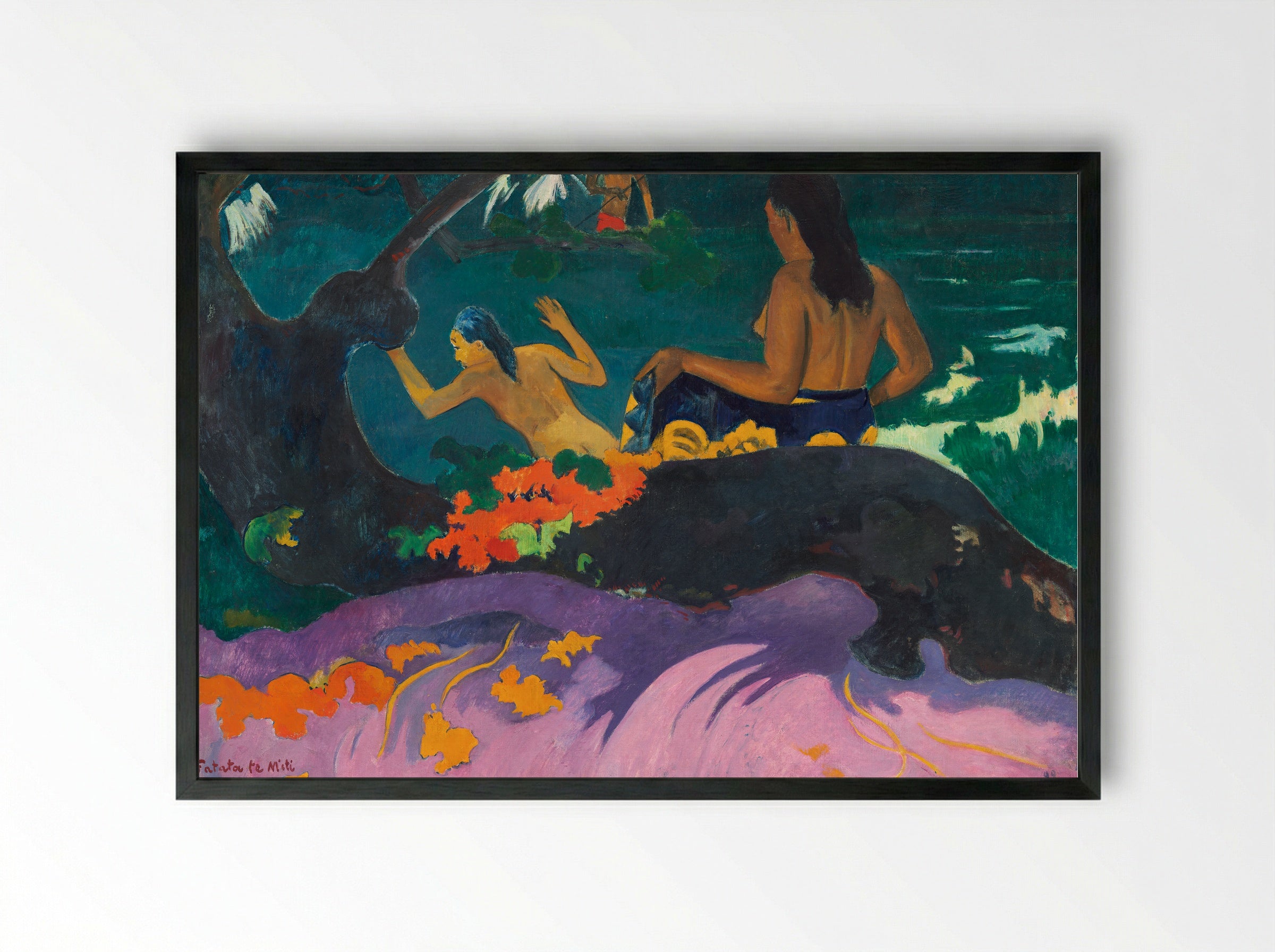 By the Sea (Fatata te Miti) - Paul Gauguin - Framed Print Black