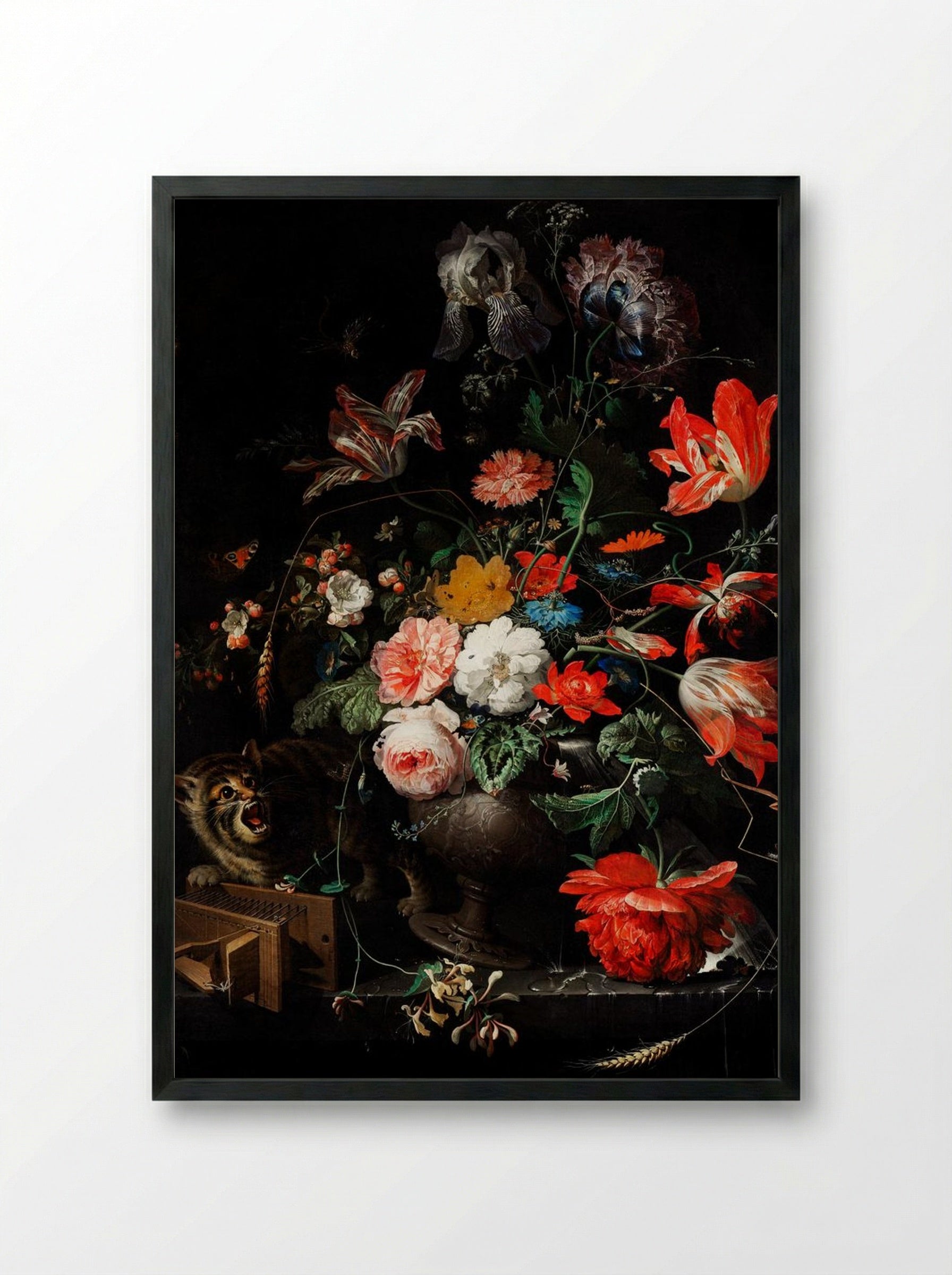 The Overturned Bouquet - Abraham Mignon - Framed Print Black