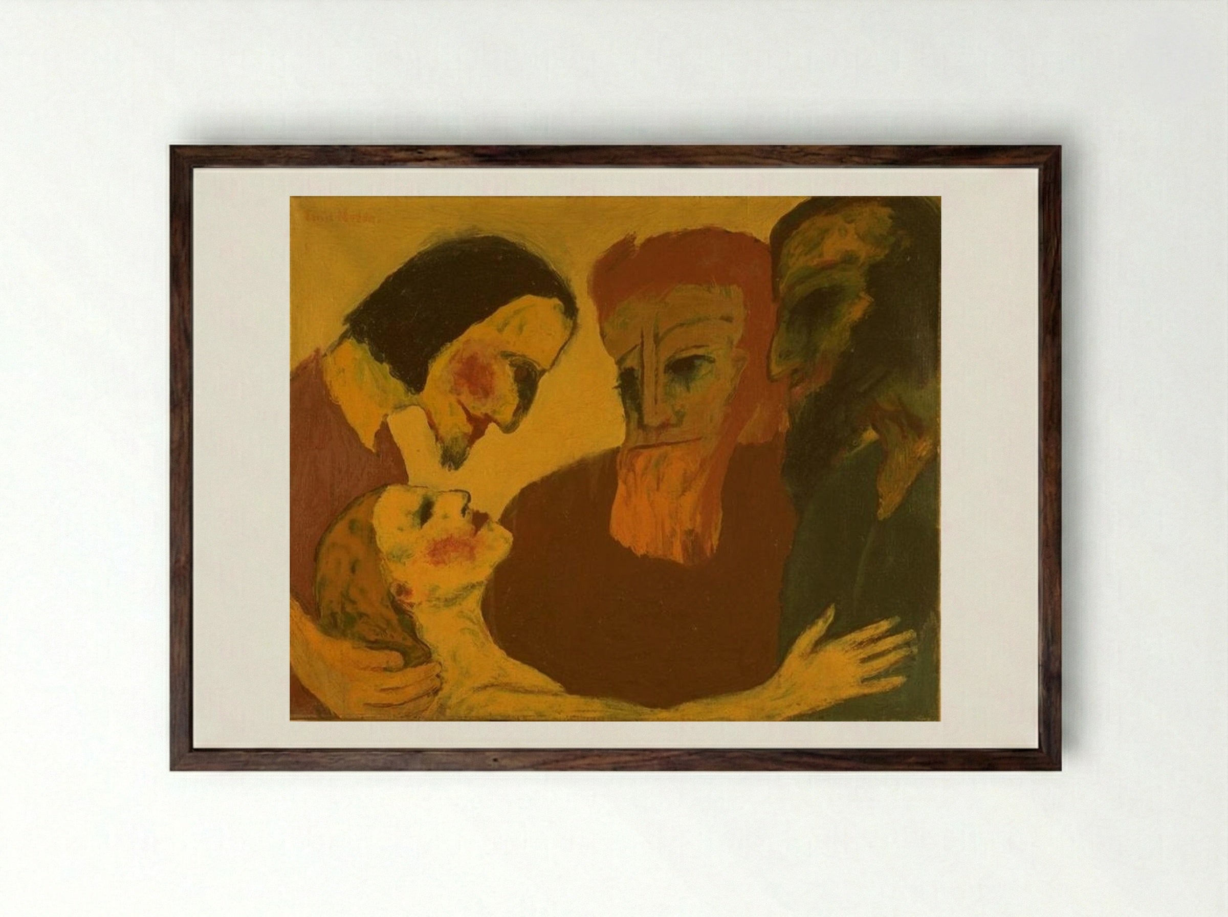Jesus Christ and the Sinner - Emil Nolde - Framed Print Dark Wood
