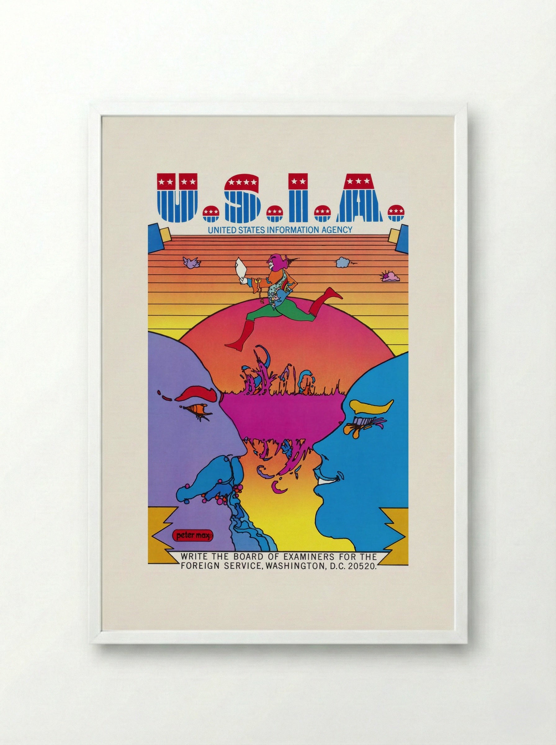 U.S.I.A. United States Information Agency Poster - Peter Max - Framed Print White