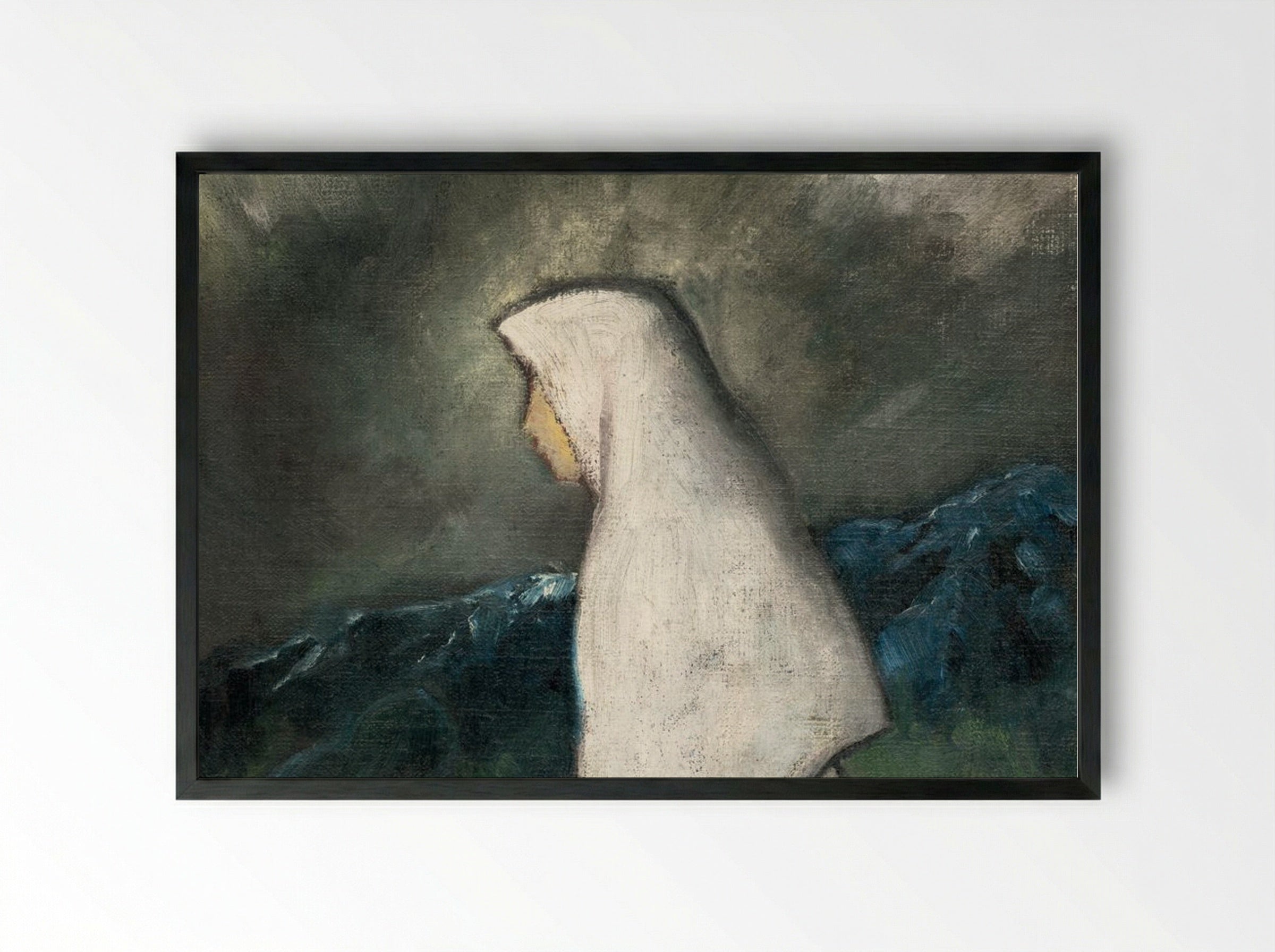 Woman in a White Shawl - Zolo Palugyay - Framed Print Black