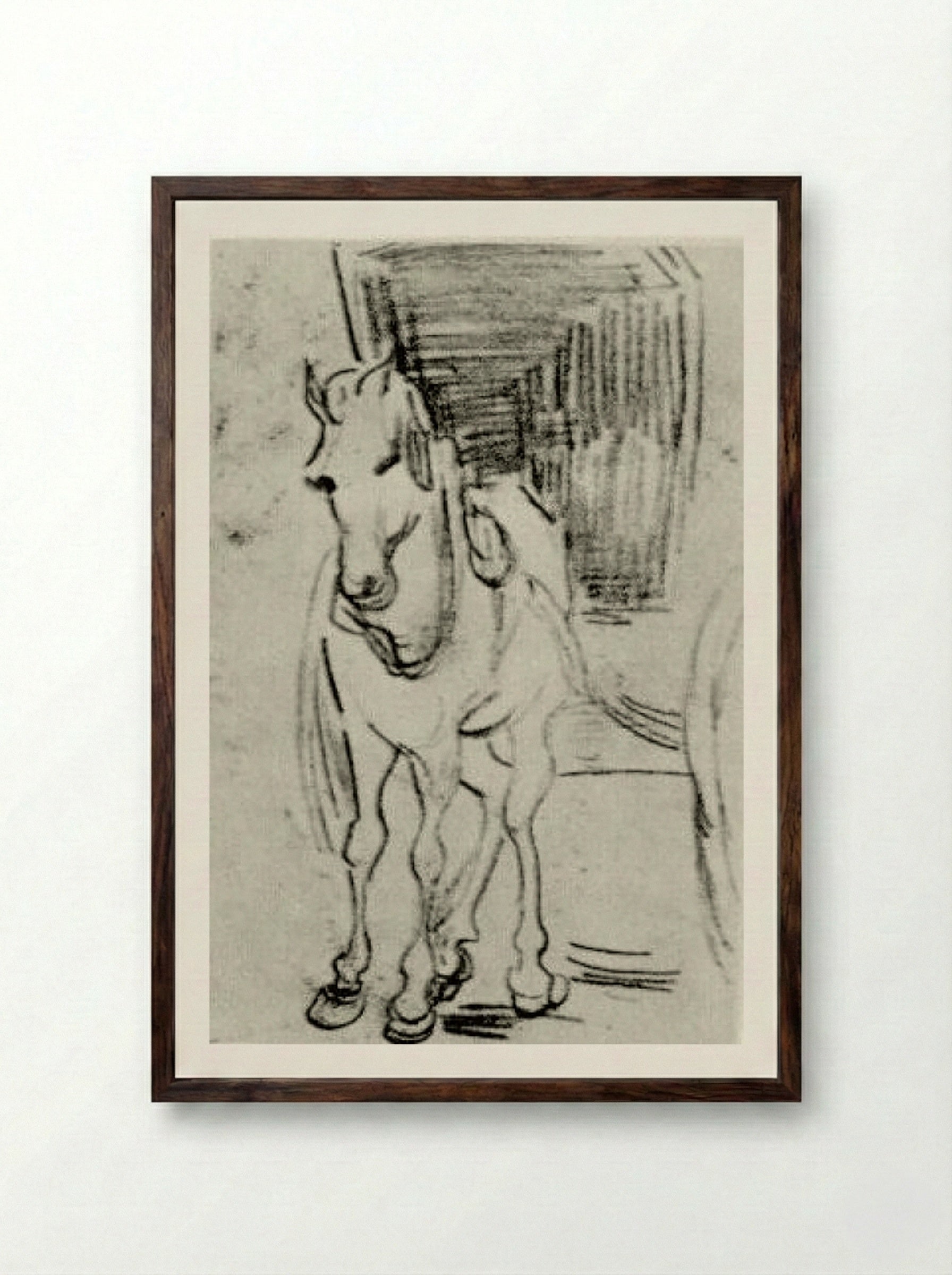 Horse and Carriage (Sketch) - Fine Art Print - Framed Print Dark Wood