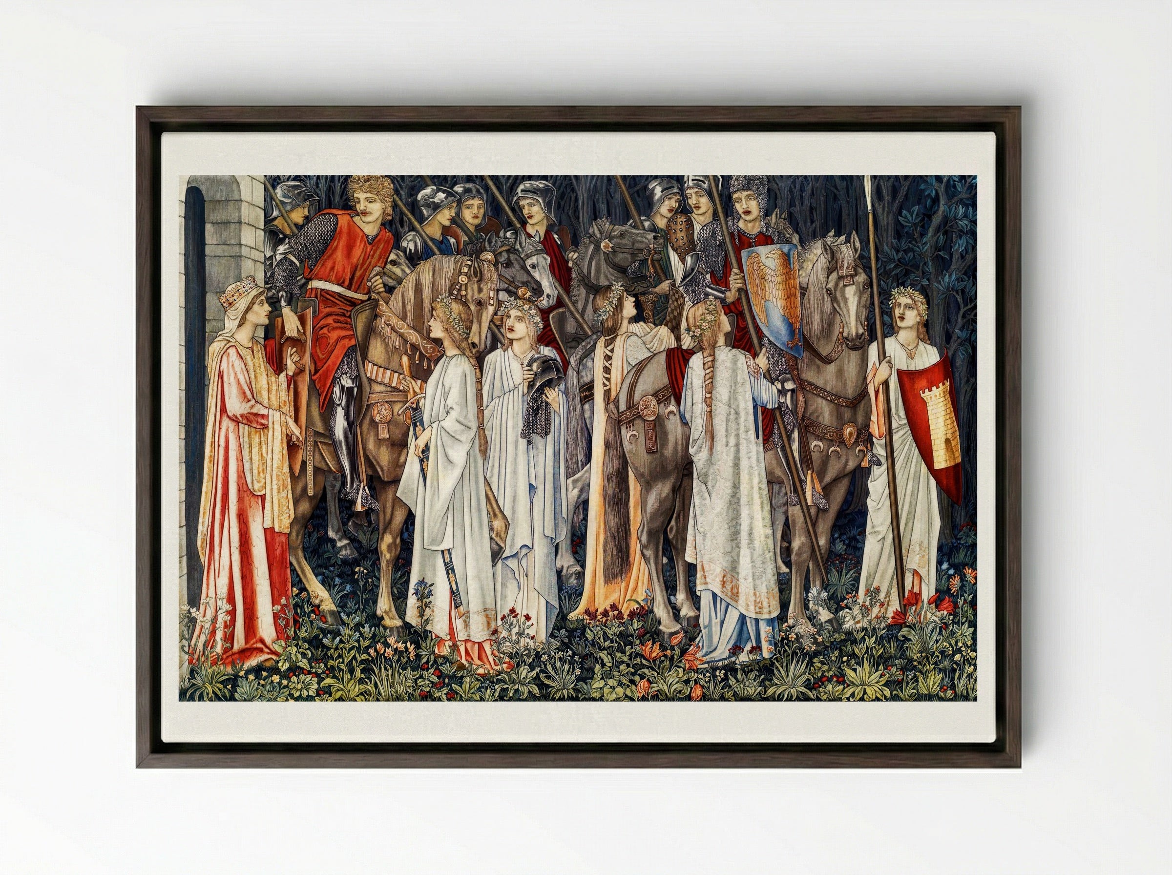The Arming and Departure of the Knights - William Morris - Framed Canvas Dark Wood