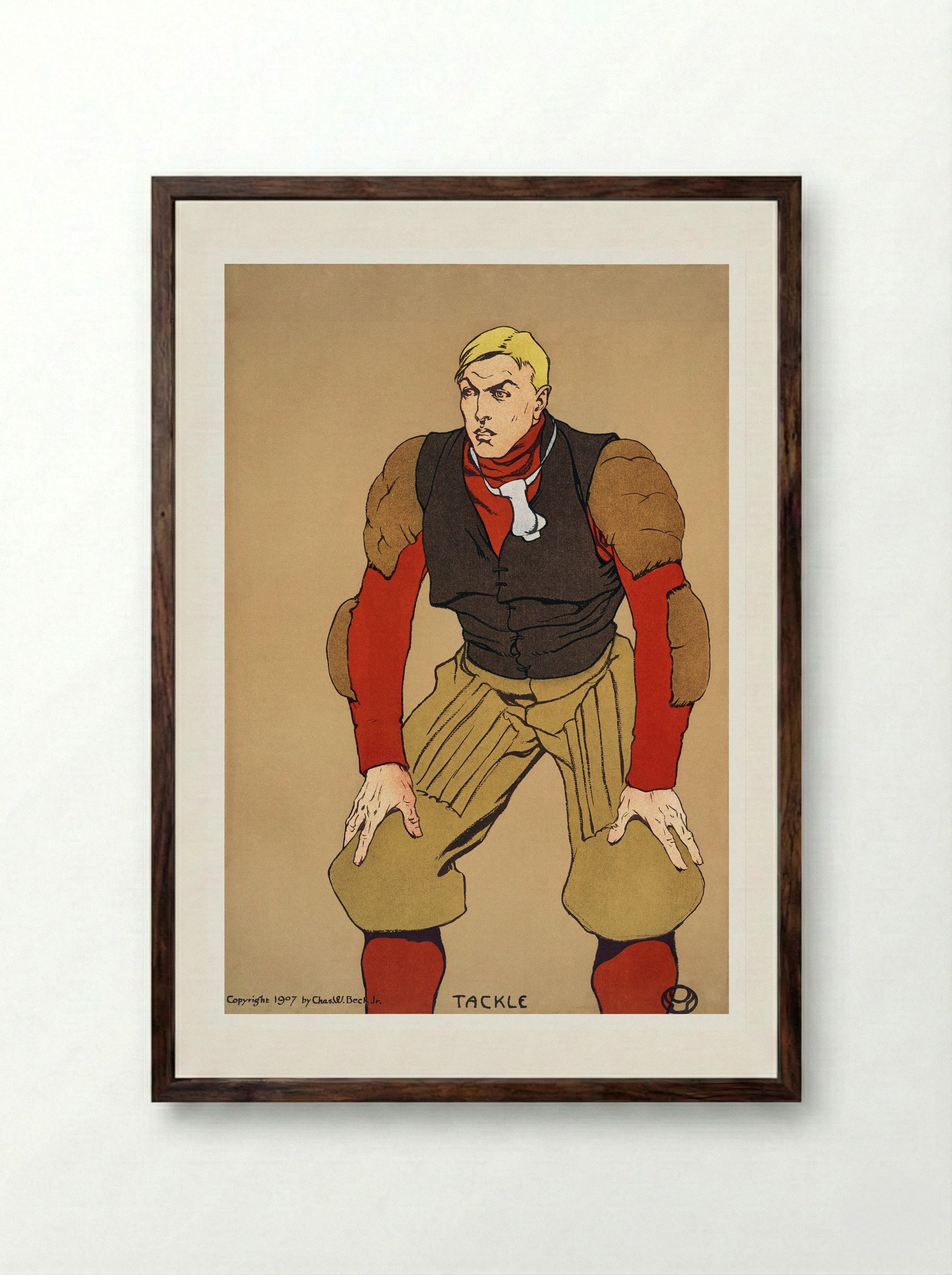 Tackle (American Football Player) - Edward Penfield - Framed Print Dark Wood