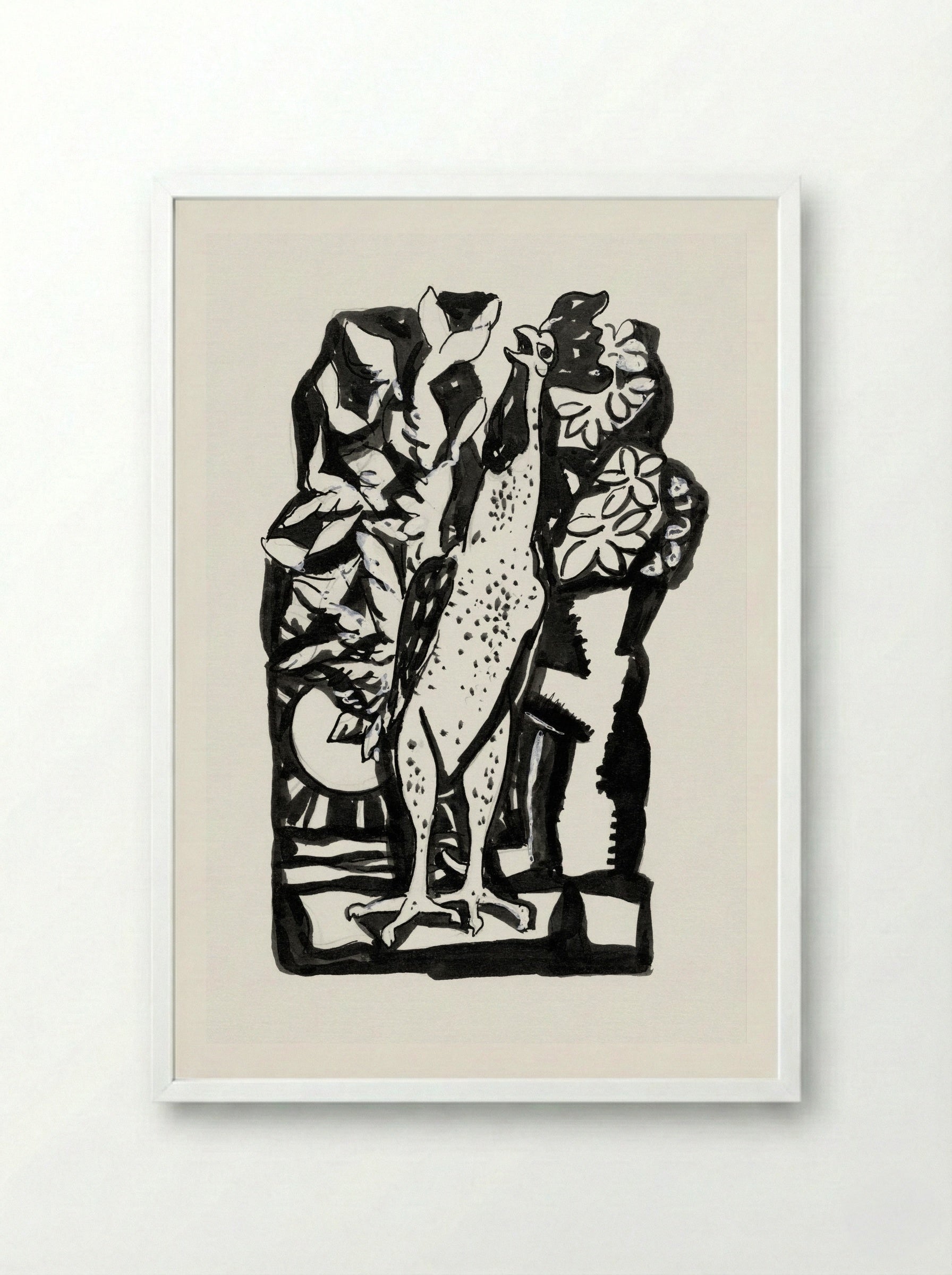 Crowing Rooster - Leo Gestel - Framed Print White