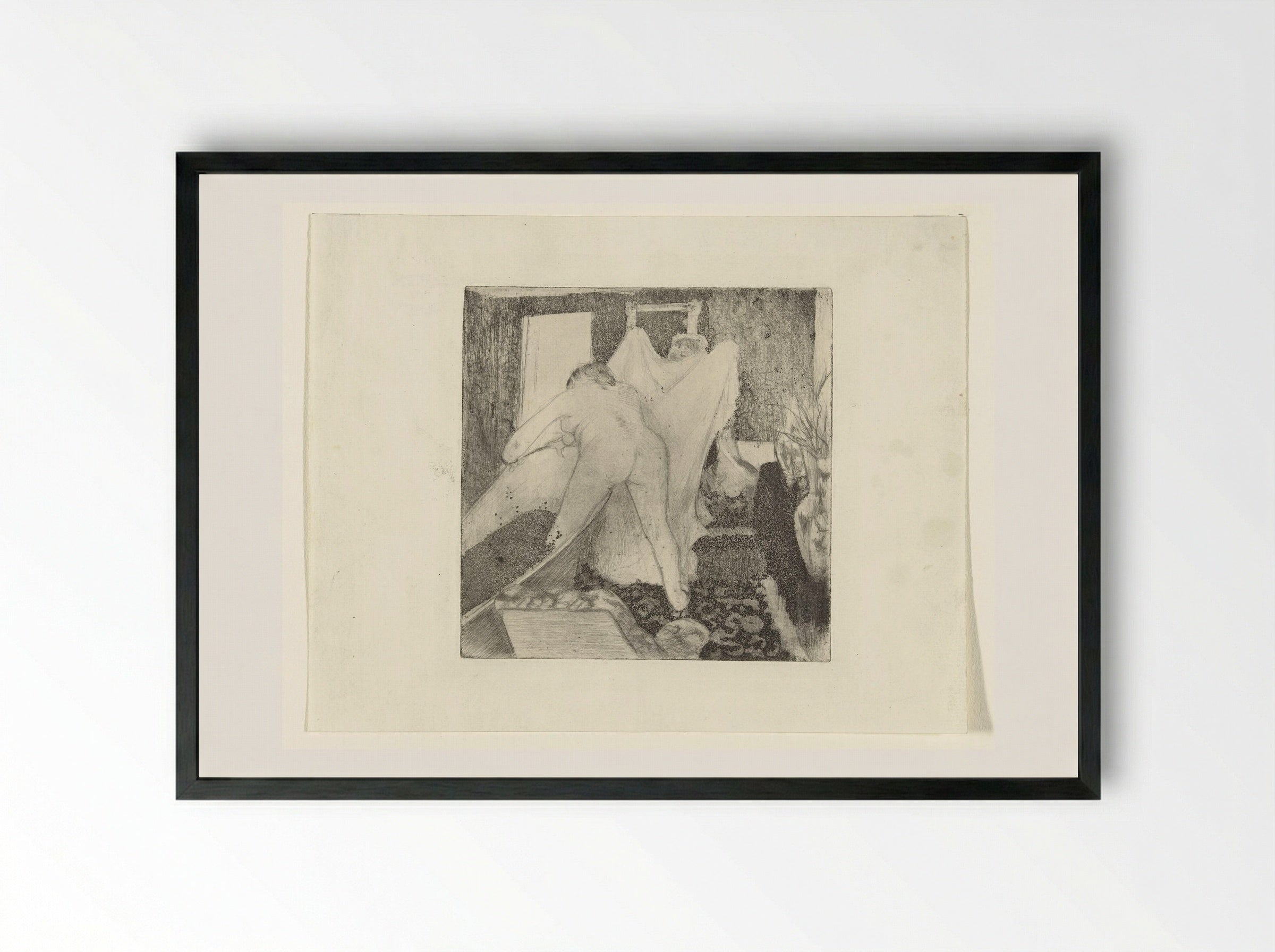 Woman Stepping Out of the Bath - Edgar Degas - Framed Print Black