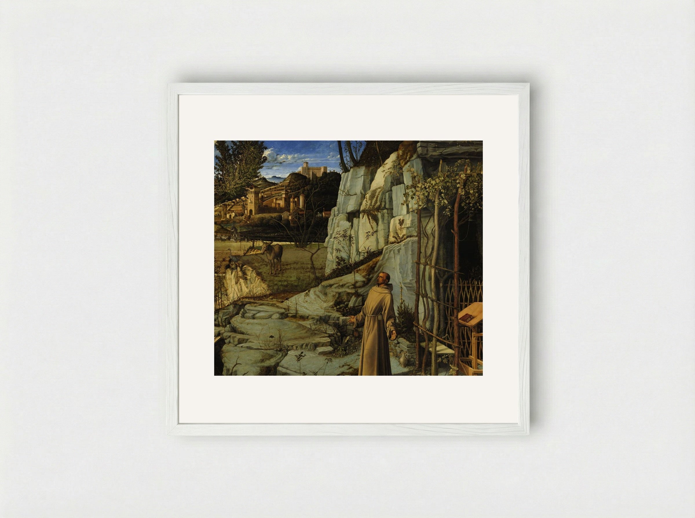 Saint Francis in the Desert - Giovanni Bellini - Framed Print White