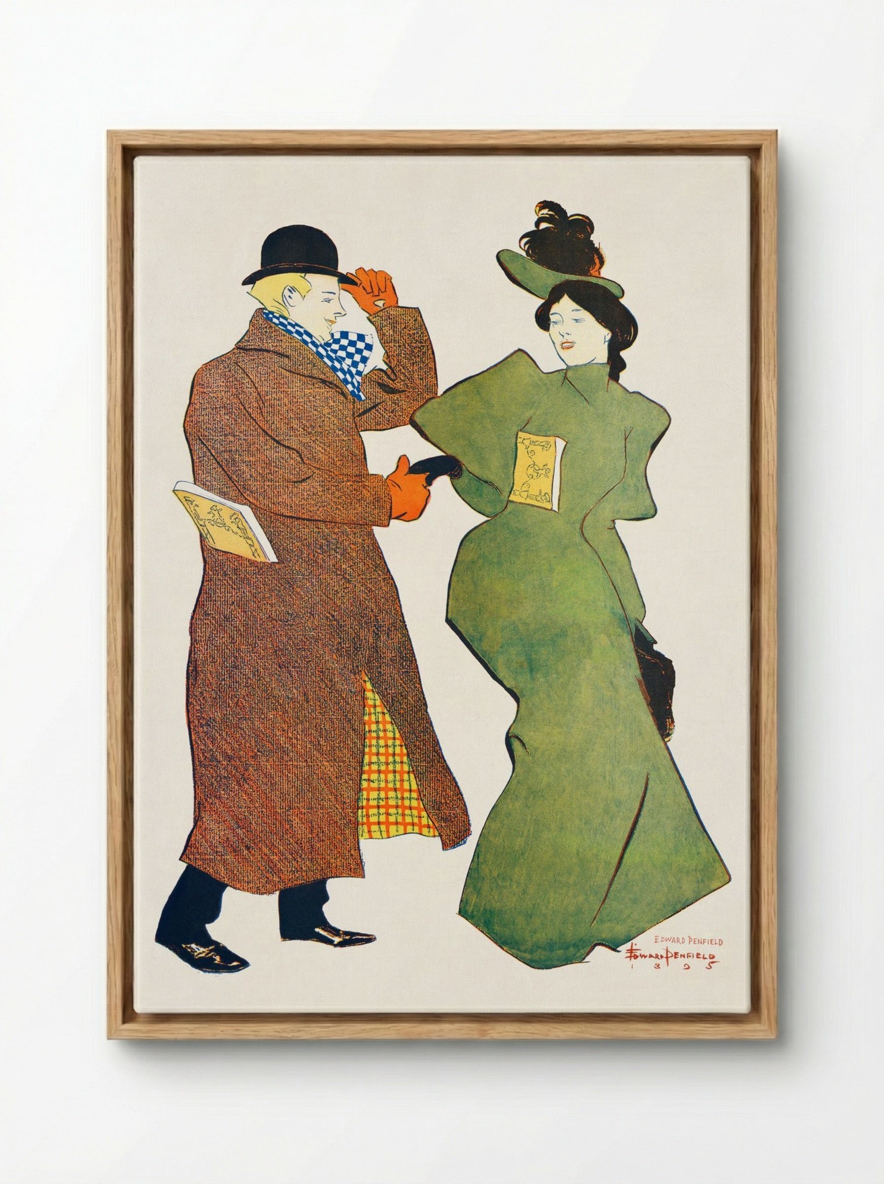 Man and Woman Shaking Hands - Edward Penfield - Framed Canvas Wood