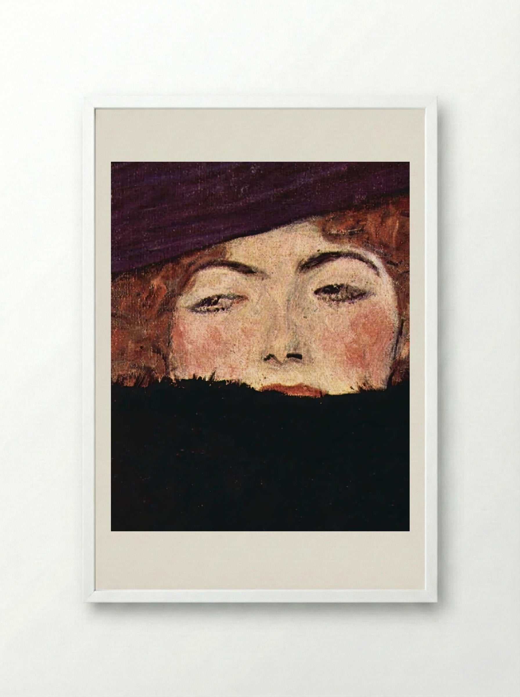 Dame mit Hut und Federboa - Gustav Klimt - Framed Print White
