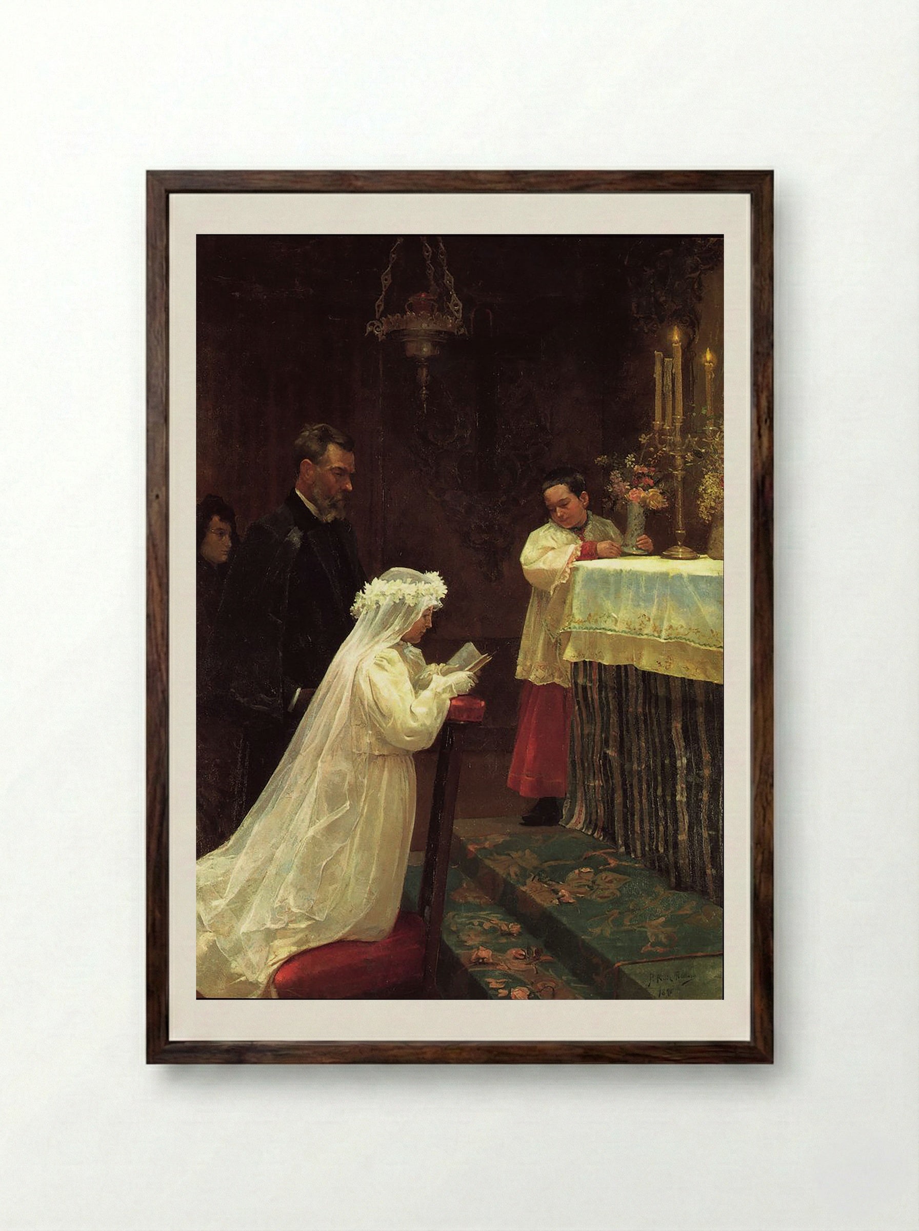 First Communion - Péricles Antão Frazão - Framed Print Dark Wood