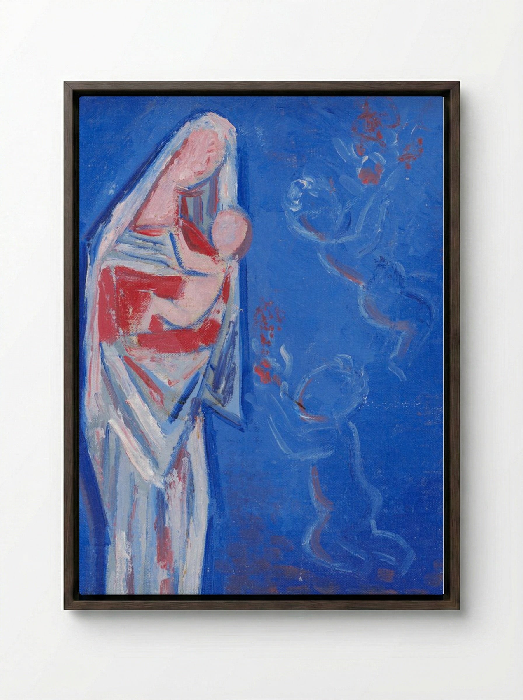Standing Madonna with an Angel - Mikuláš Galanda - Framed Canvas Dark Wood