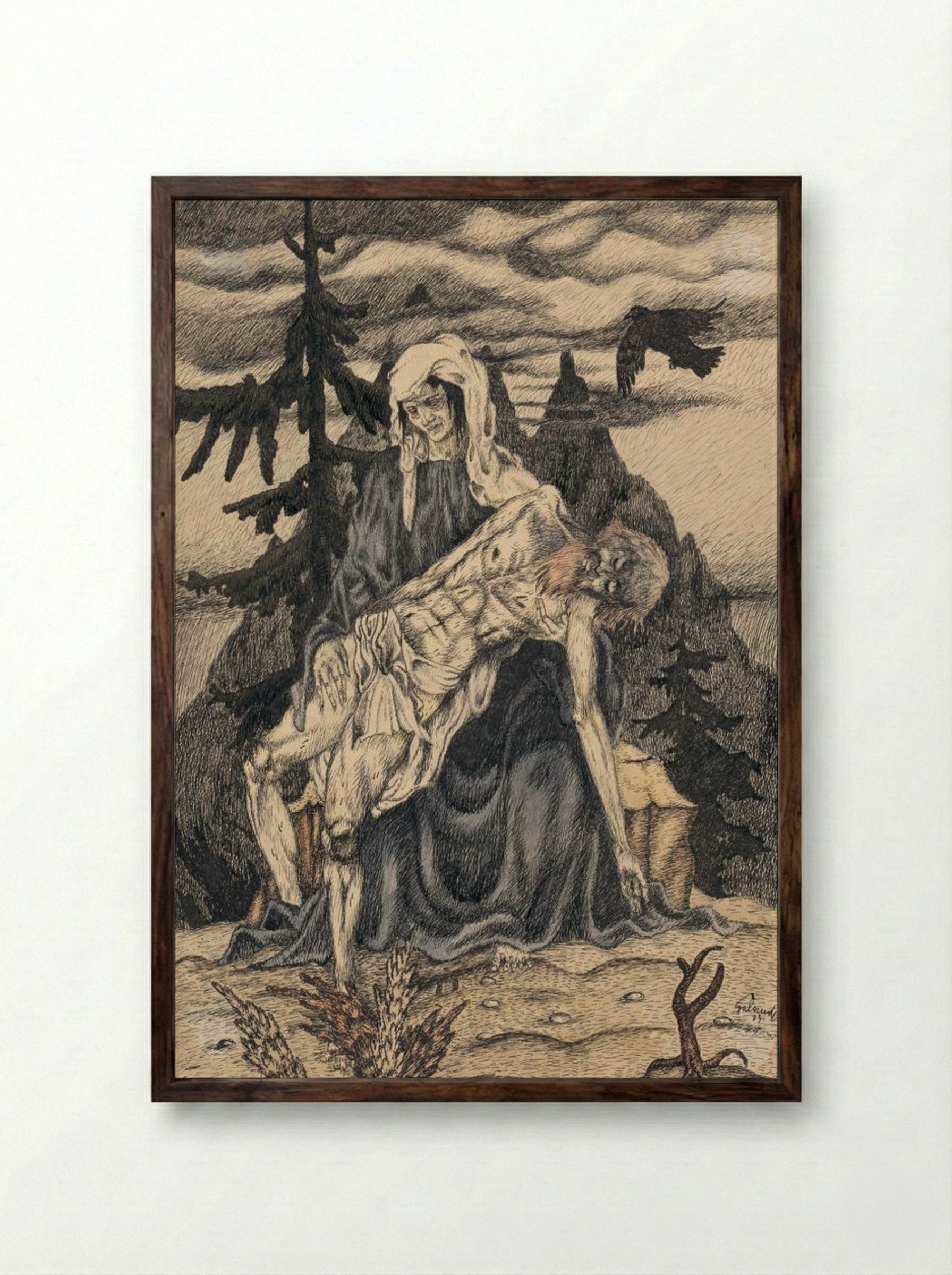 Pieta - Mikuláš Galanda - Framed Print Dark Wood