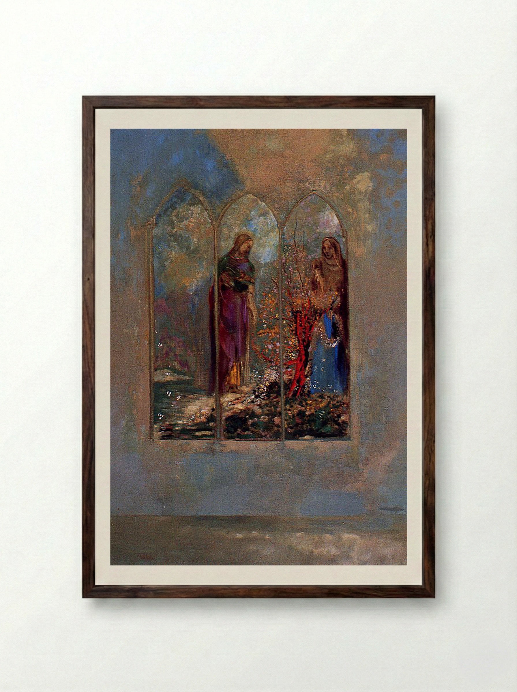 Figures in a Triptych Window - Fine Art Print - Framed Print Dark Wood