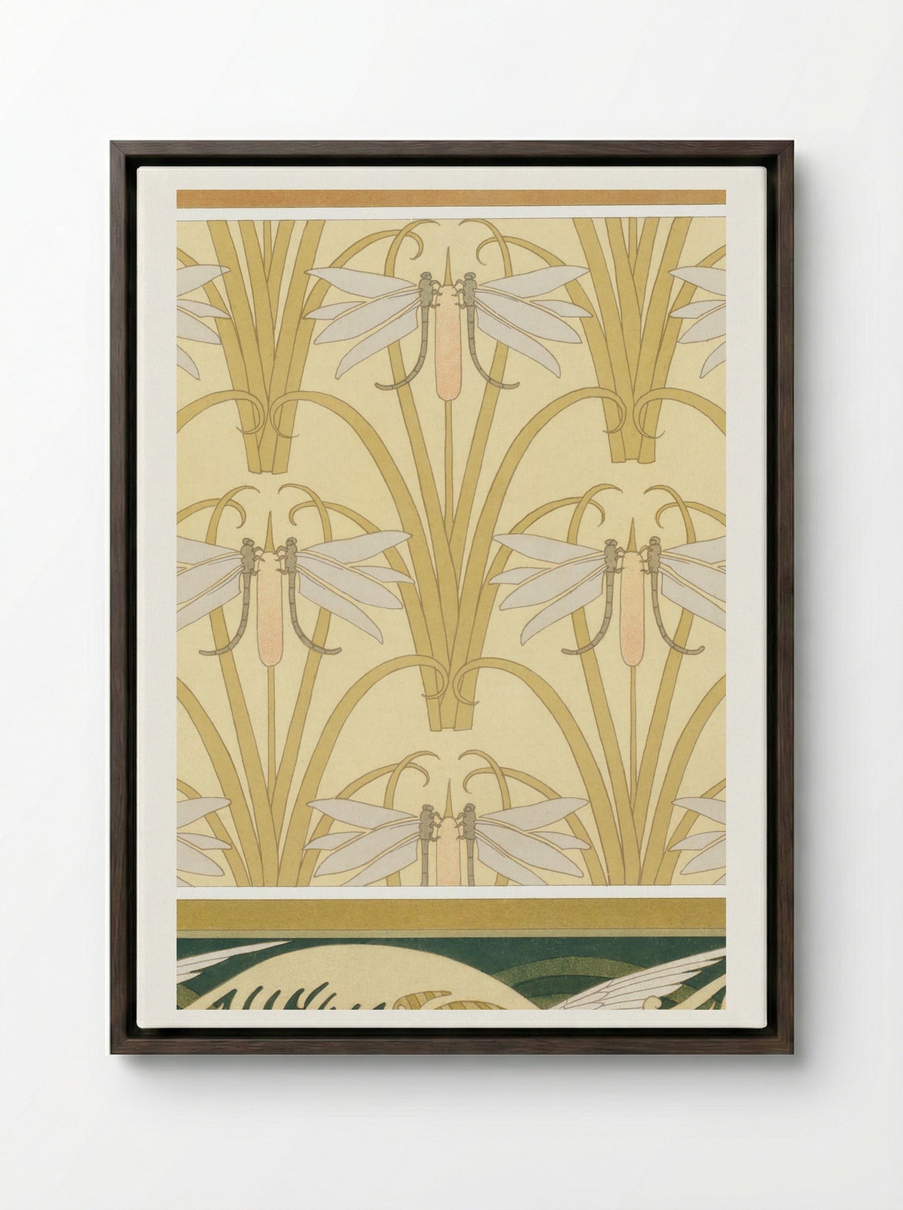L'Animal dans la Décoration, Plate 10 (Snails, Dragonflies, Seagulls) - Maurice Pillard Verneuil - Framed Canvas Dark Wood